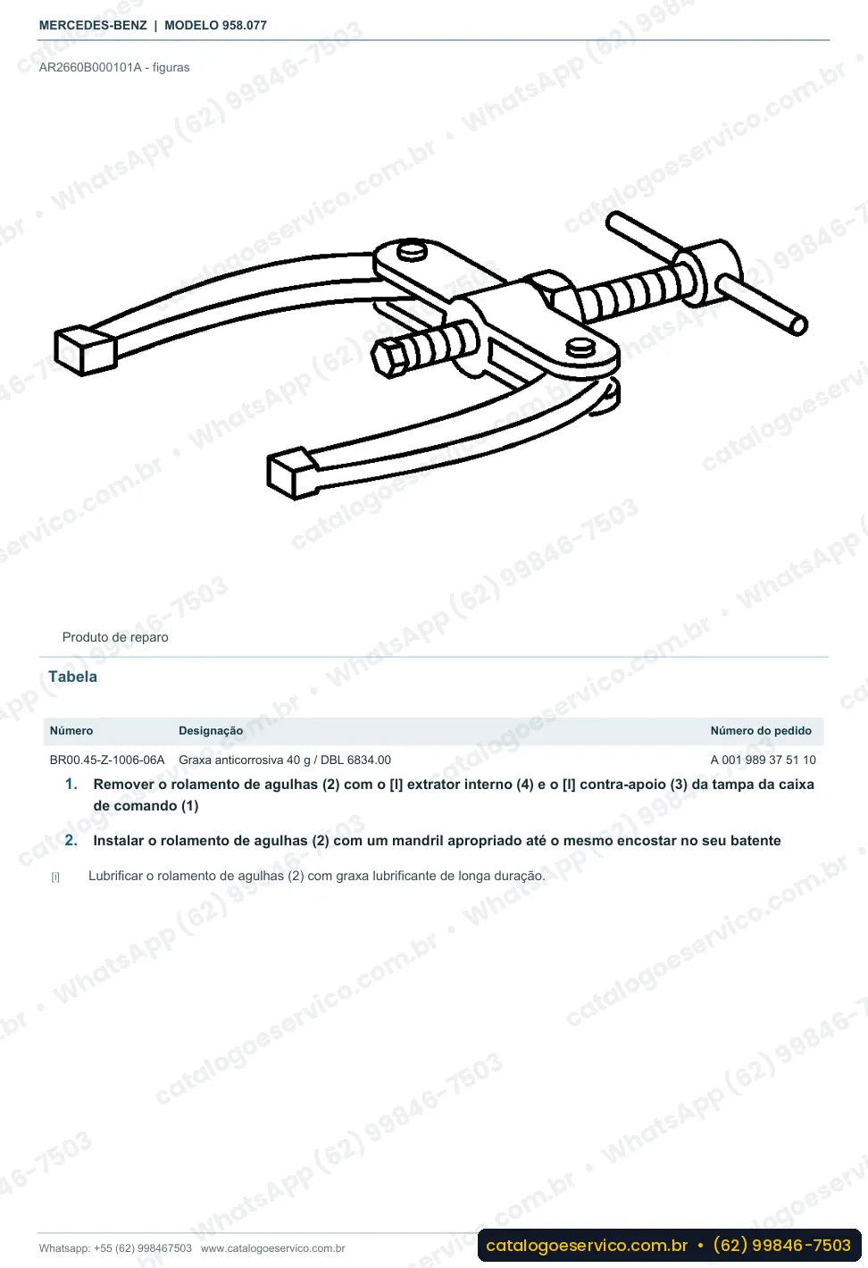 Página de procedimento do manual de oficina Mercedes-Benz Axor 1729 S