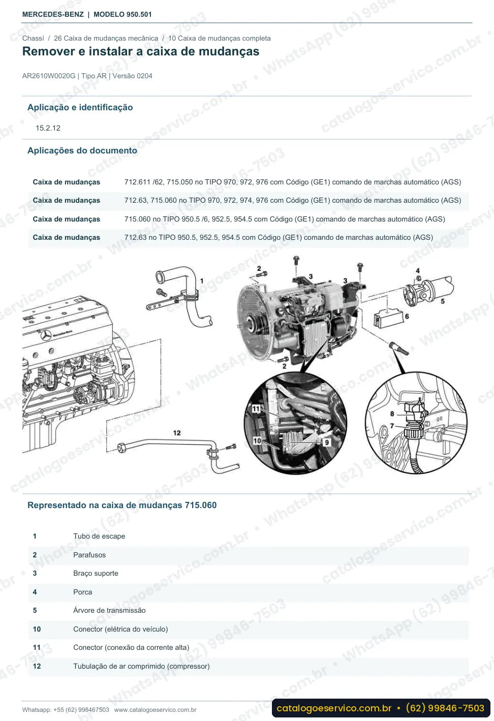 Página de procedimento do manual de oficina Mercedes-Benz Axor 1823