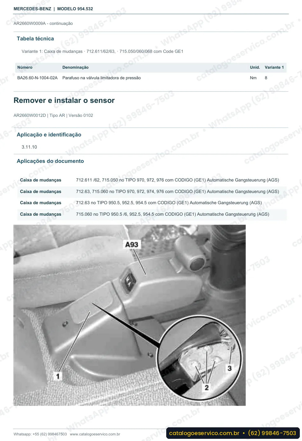 Página de procedimento do manual de oficina Mercedes-Benz Axor 1829 LS