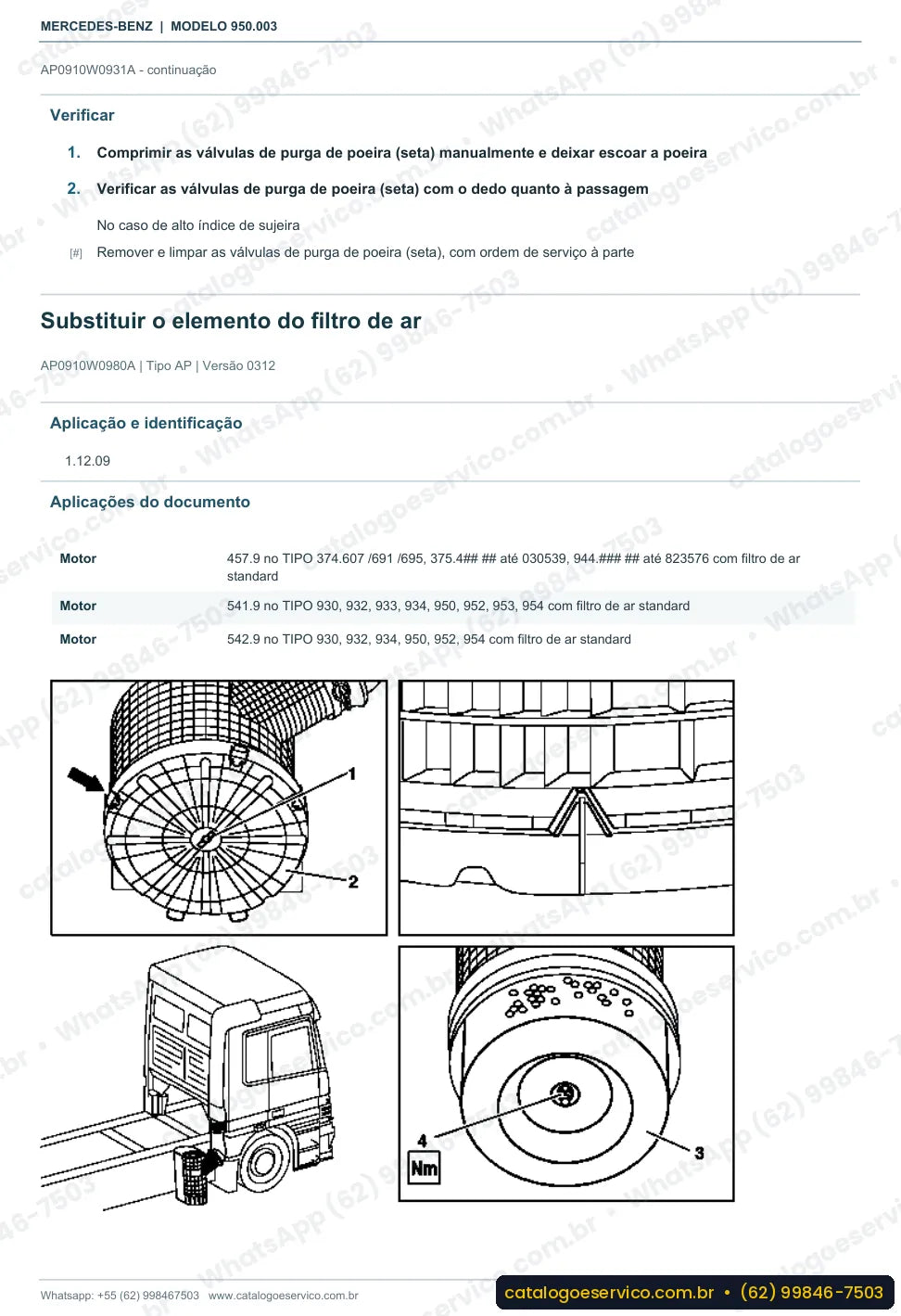 Página de procedimento do manual de oficina Mercedes-Benz Axor 1831 4x2