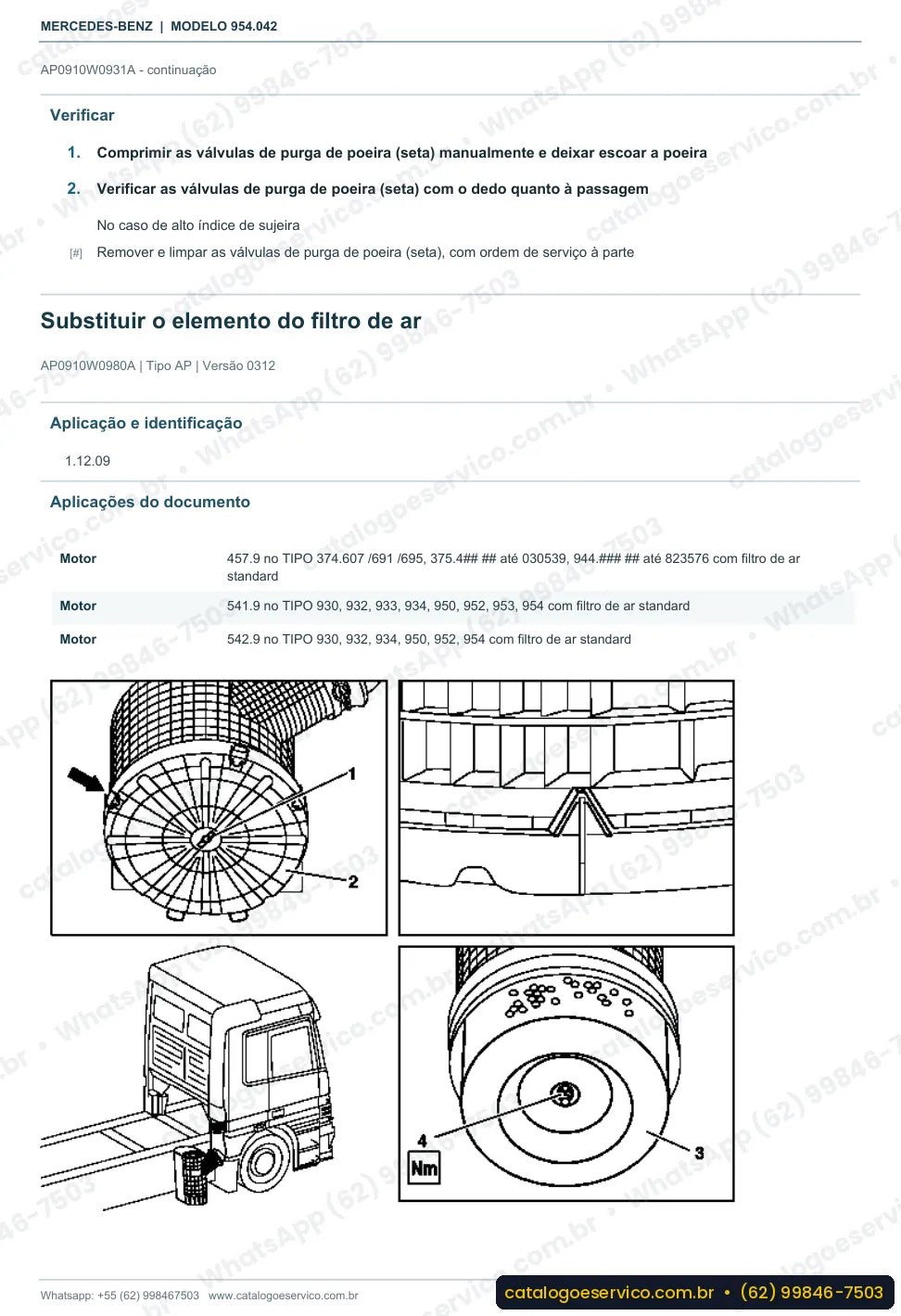 Página de procedimento do manual de oficina Mercedes-Benz Axor 1831 4x2