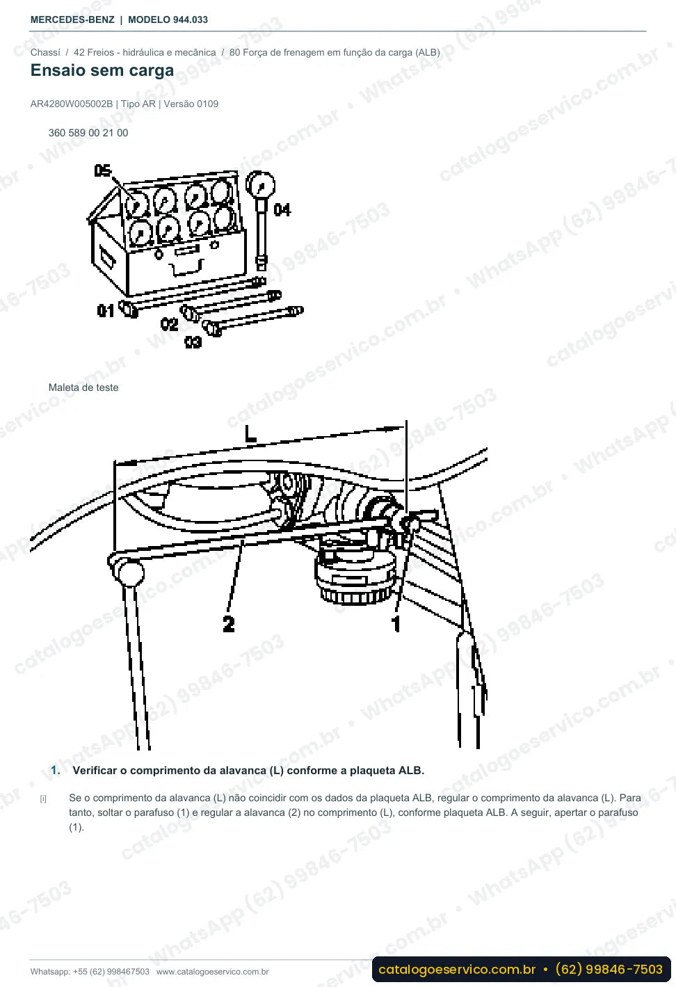 Página de procedimento do manual de oficina Mercedes-Benz Axor 1835 LS