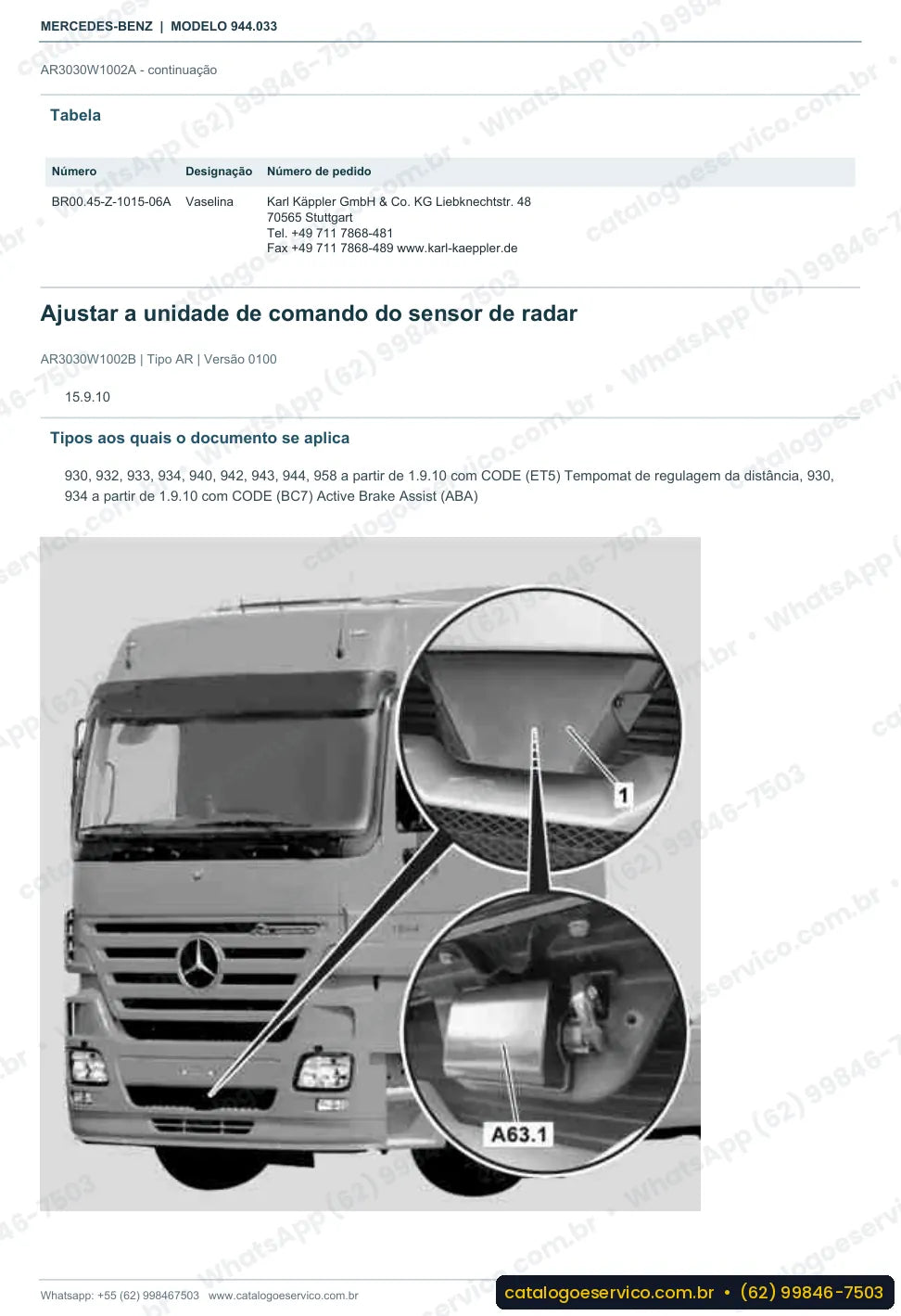 Página de procedimento do manual de oficina Mercedes-Benz Axor 1836 LS