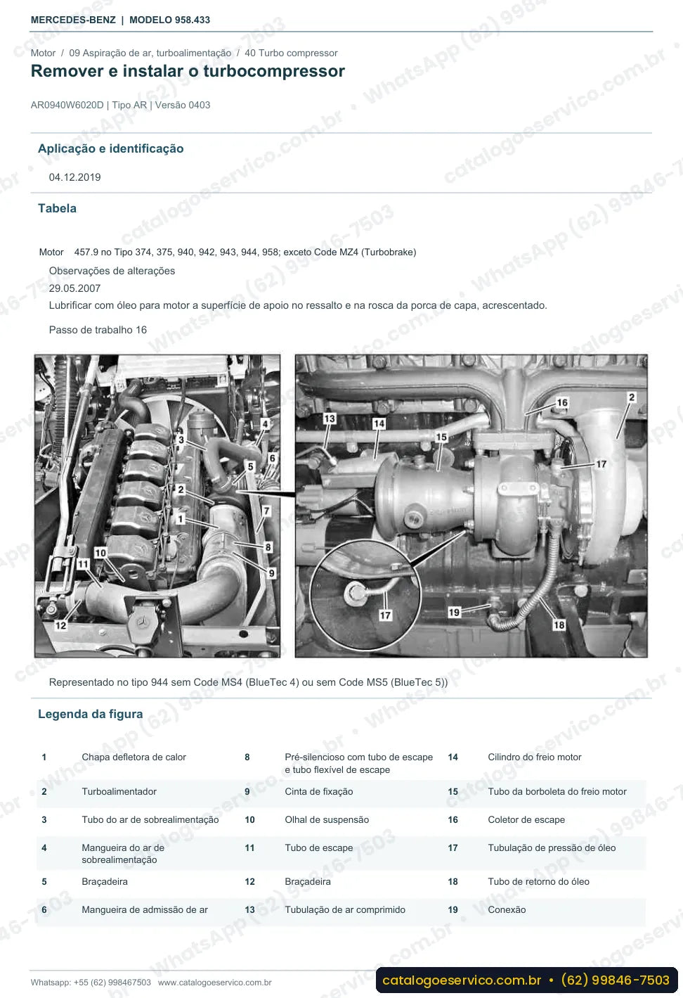 Página de procedimento do manual de oficina Mercedes-Benz Axor 2035 S