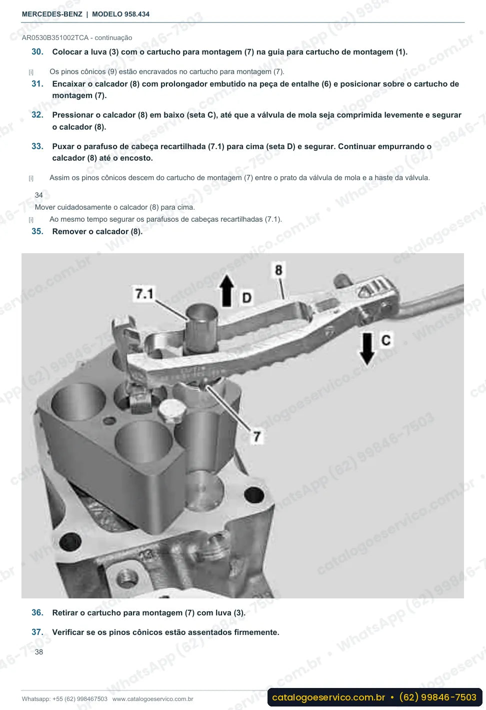 Página de procedimento do manual de oficina Mercedes-Benz Axor 2036 LS