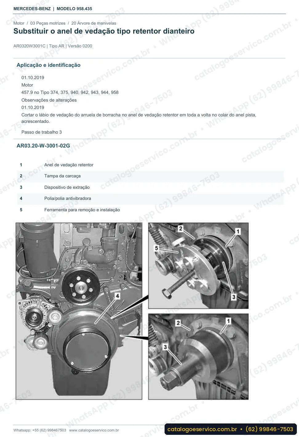 Página de procedimento do manual de oficina Mercedes-Benz Axor 2036