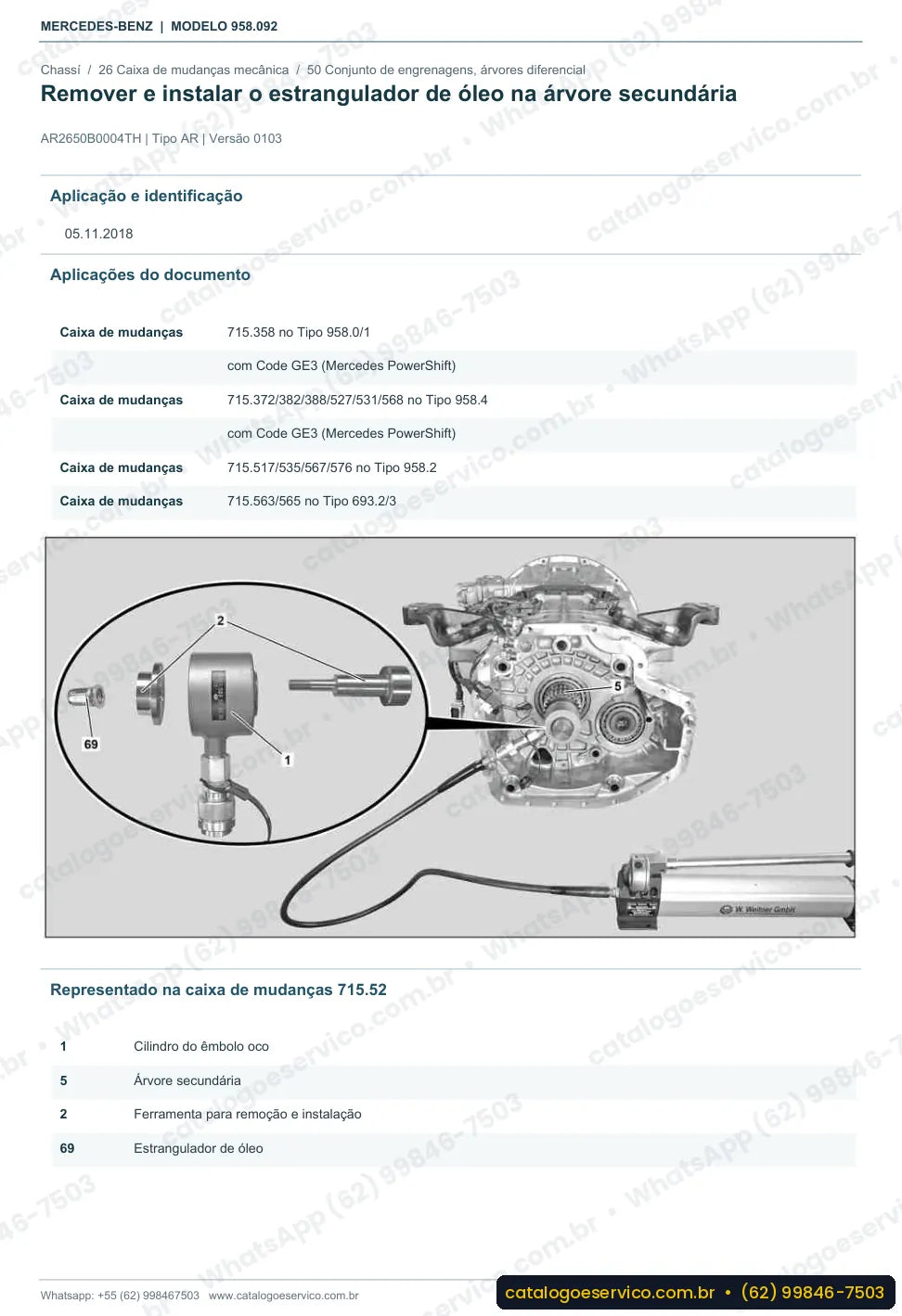 Página de procedimento do manual de oficina Mercedes-Benz Axor 2425