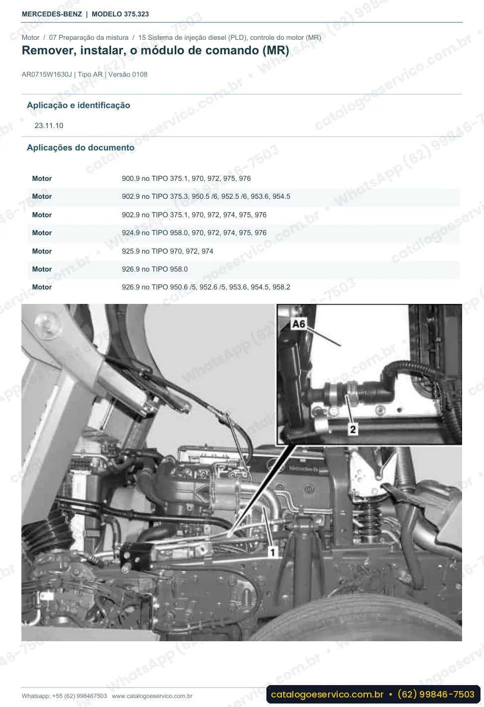 Página de procedimento do manual de oficina Mercedes-Benz Axor 2528 K