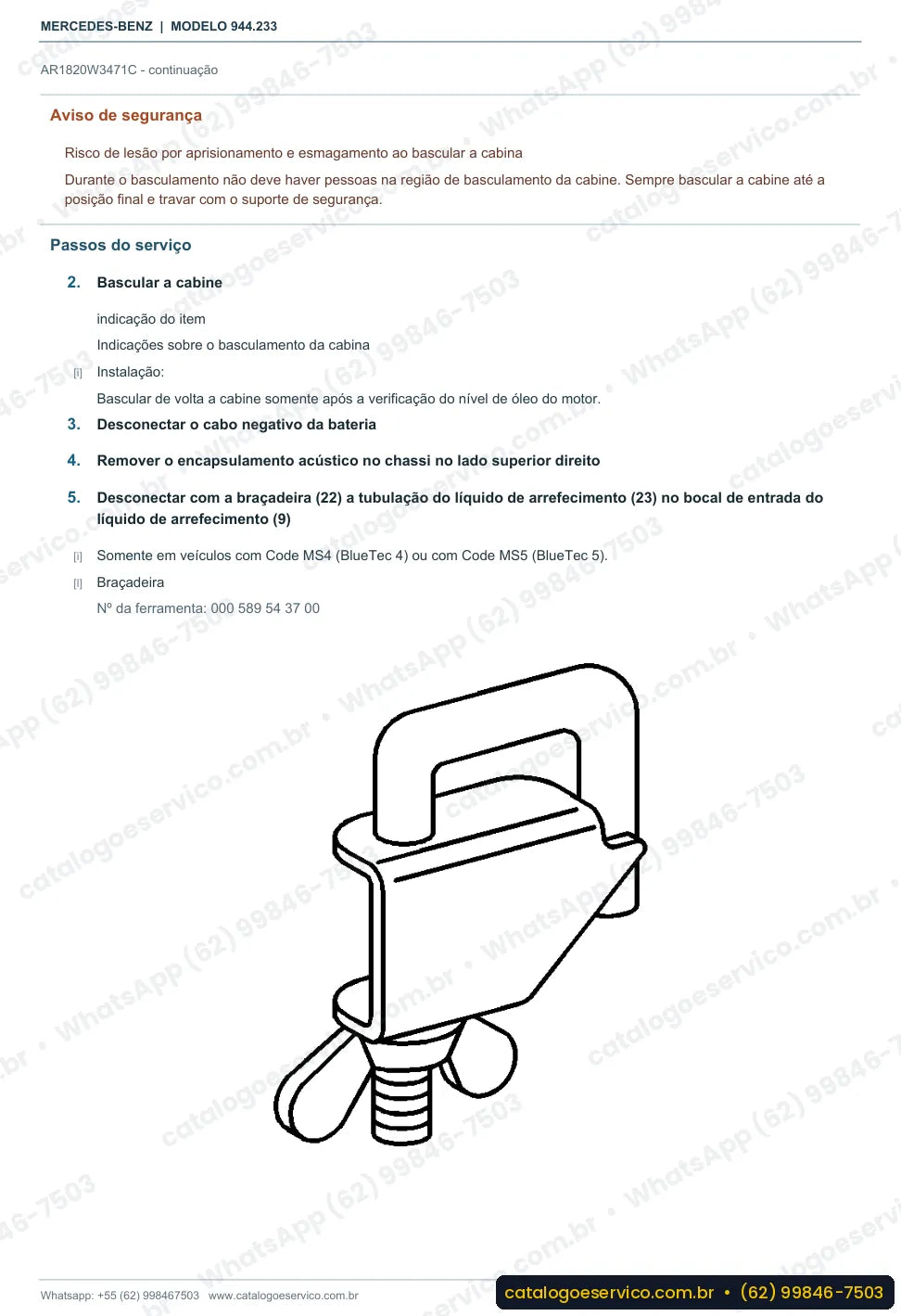 Página de procedimento do manual de oficina Mercedes-Benz Axor 2535 LS