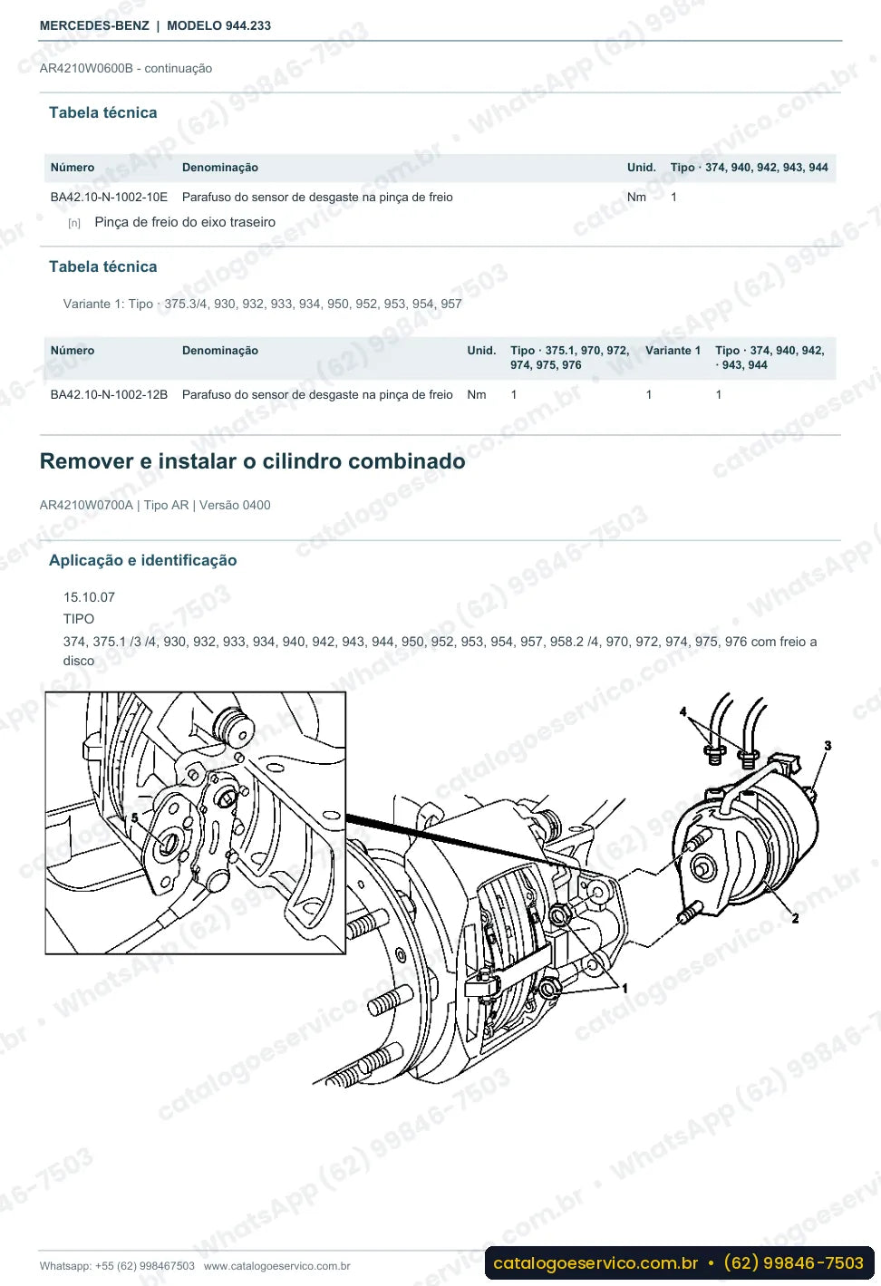 Página de procedimento do manual de oficina Mercedes-Benz Axor 2536 LS