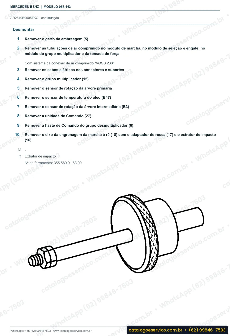 Página de procedimento do manual de oficina Mercedes-Benz Axor 2536 S