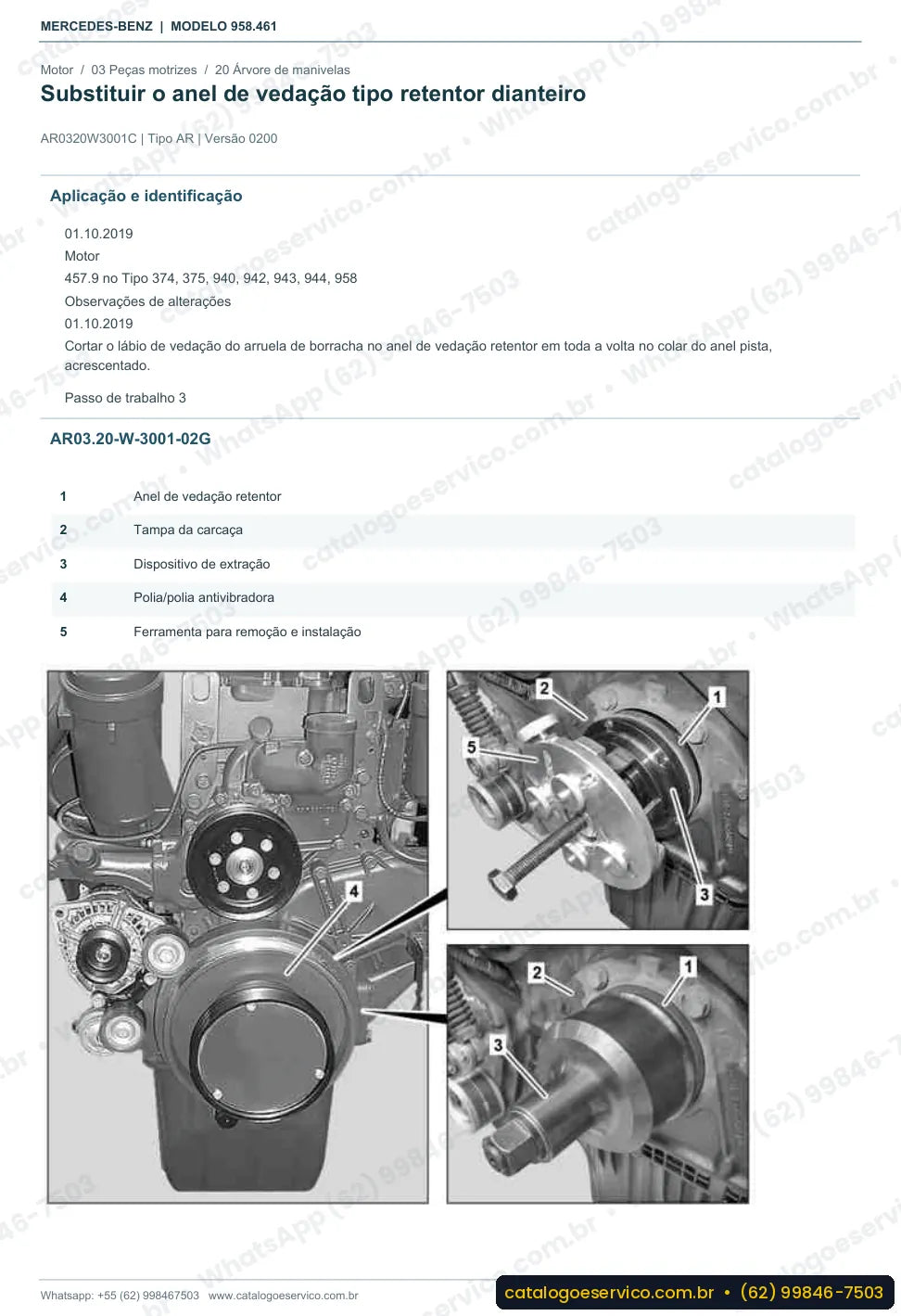 Página de procedimento do manual de oficina Mercedes-Benz Axor 2540 S