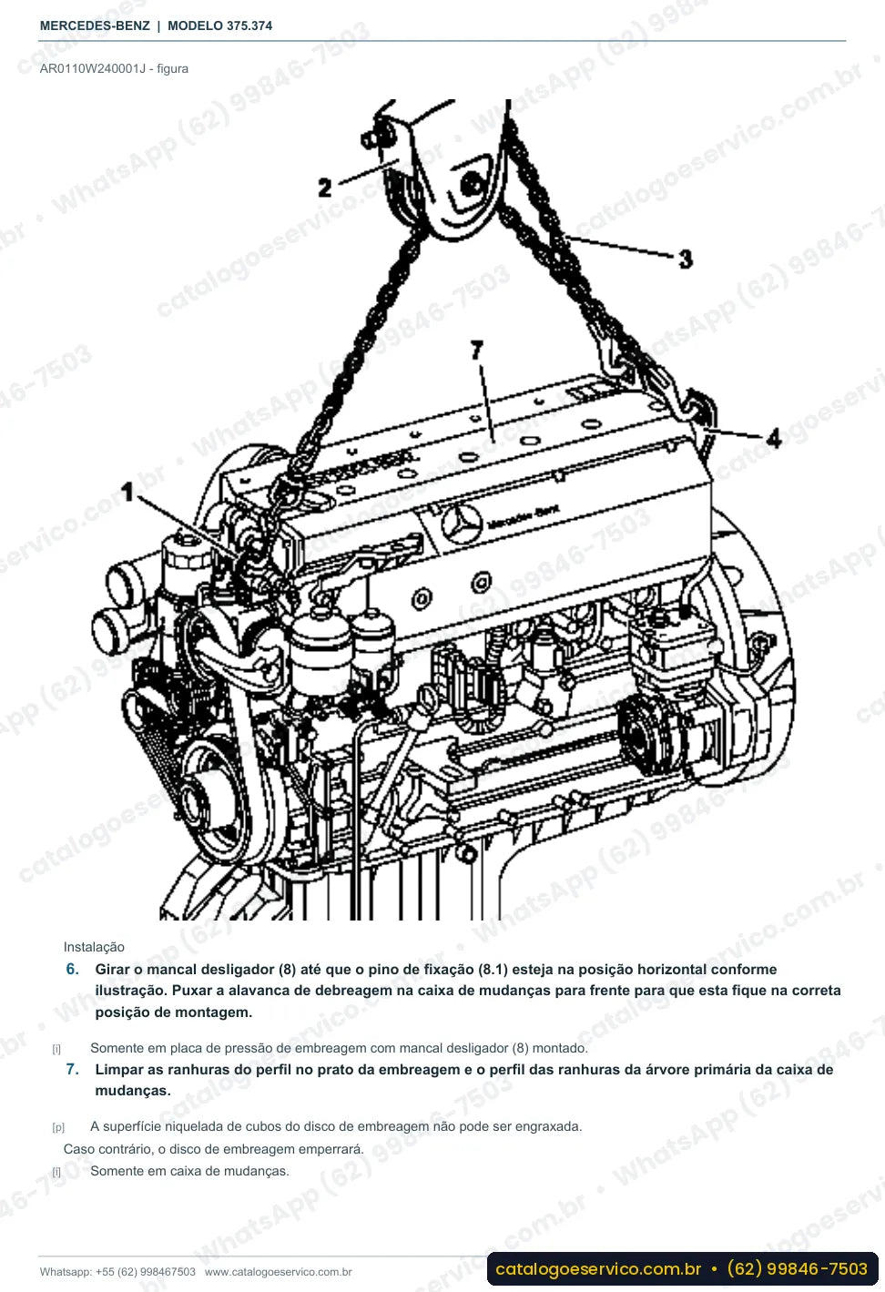 Página de procedimento do manual de oficina Mercedes-Benz Axor 2628 B