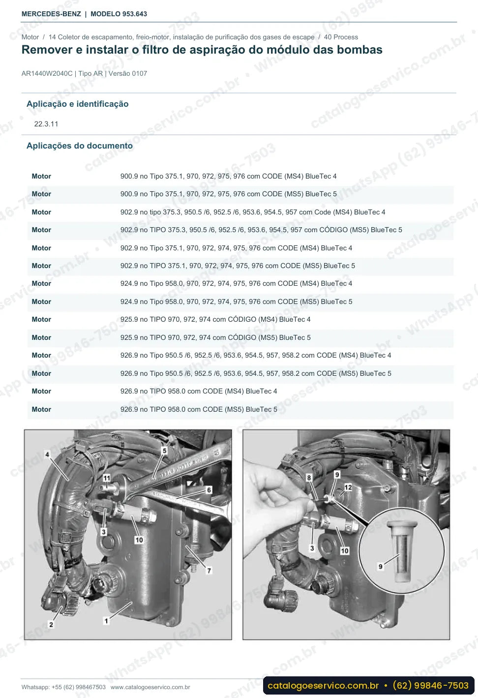 Página de procedimento do manual de oficina Mercedes-Benz Axor 2628 B