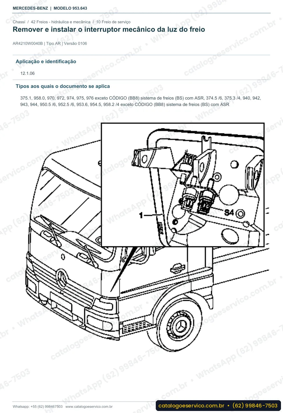 Página de procedimento do manual de oficina Mercedes-Benz Axor 2628 B