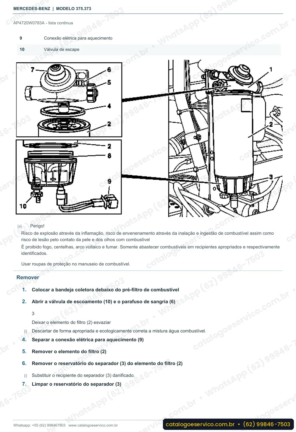 Página de procedimento do manual de oficina Mercedes-Benz Axor 2628 K