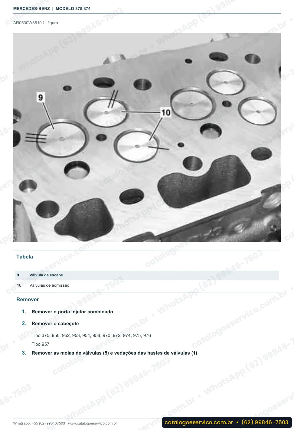 Página de procedimento do manual de oficina Mercedes-Benz Axor 2629 B