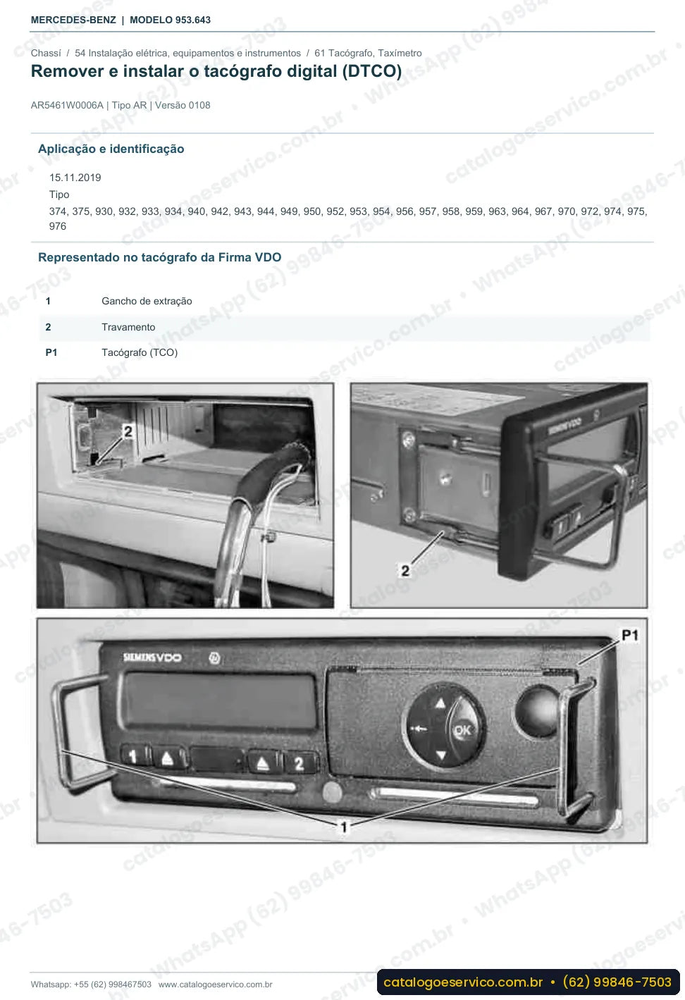 Página de procedimento do manual de oficina Mercedes-Benz Axor 2629 B