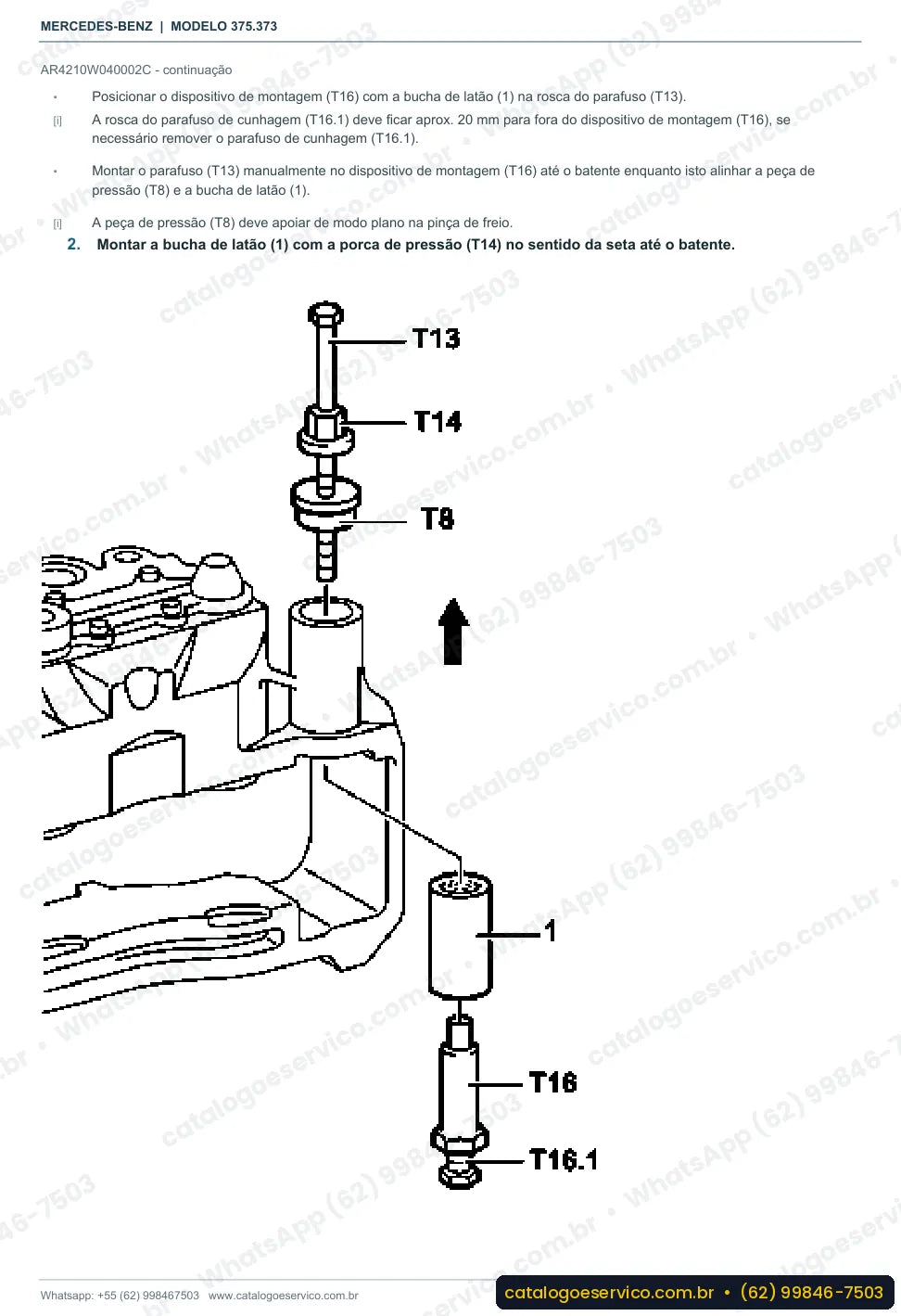 Página de procedimento do manual de oficina Mercedes-Benz Axor 2629 K