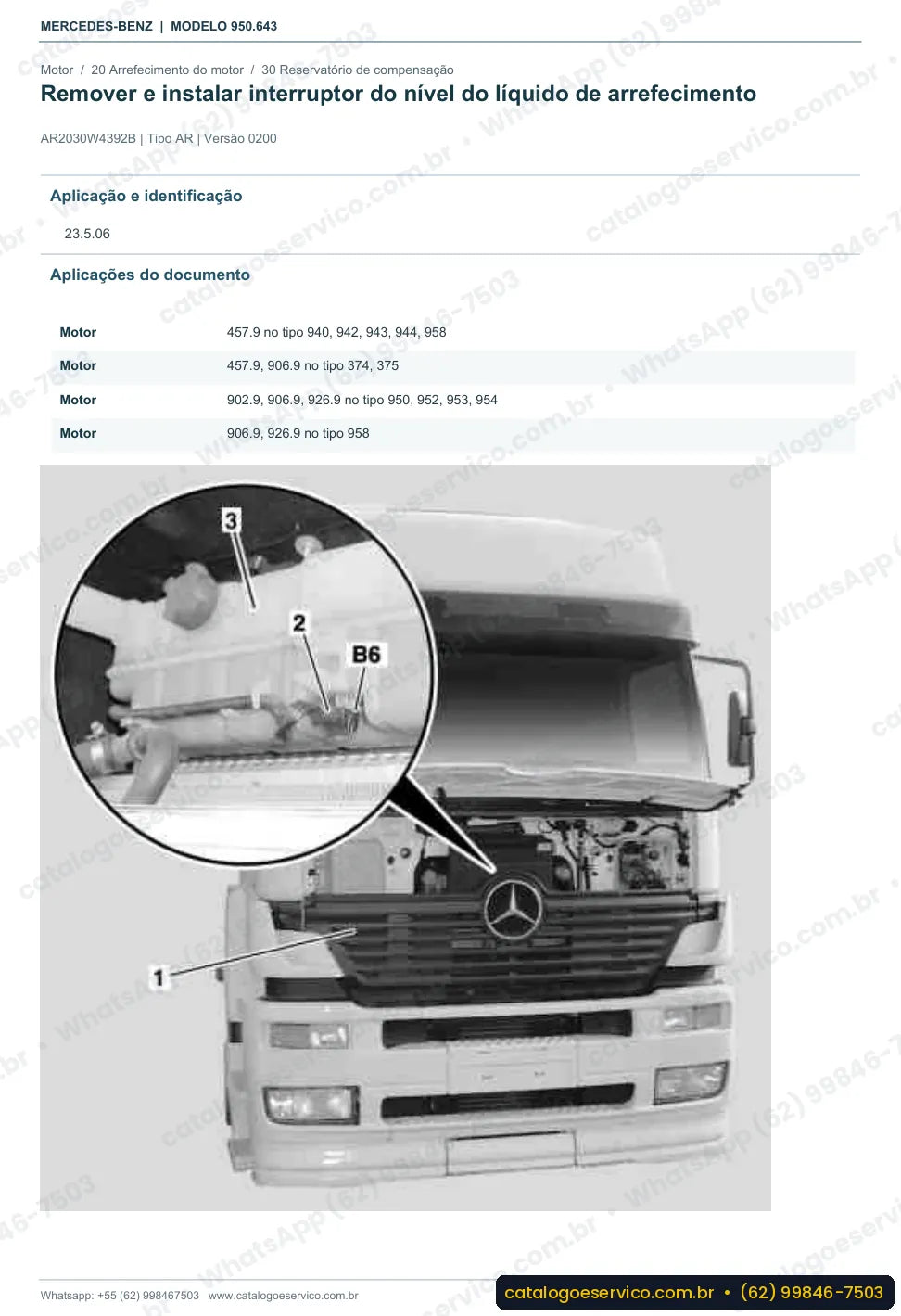 Página de procedimento do manual de oficina Mercedes-Benz Axor 2629