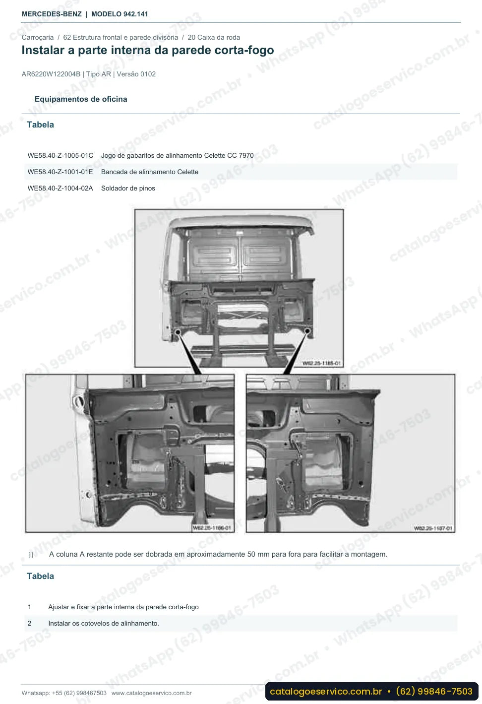 Página de procedimento do manual de oficina Mercedes-Benz Axor 2636 K