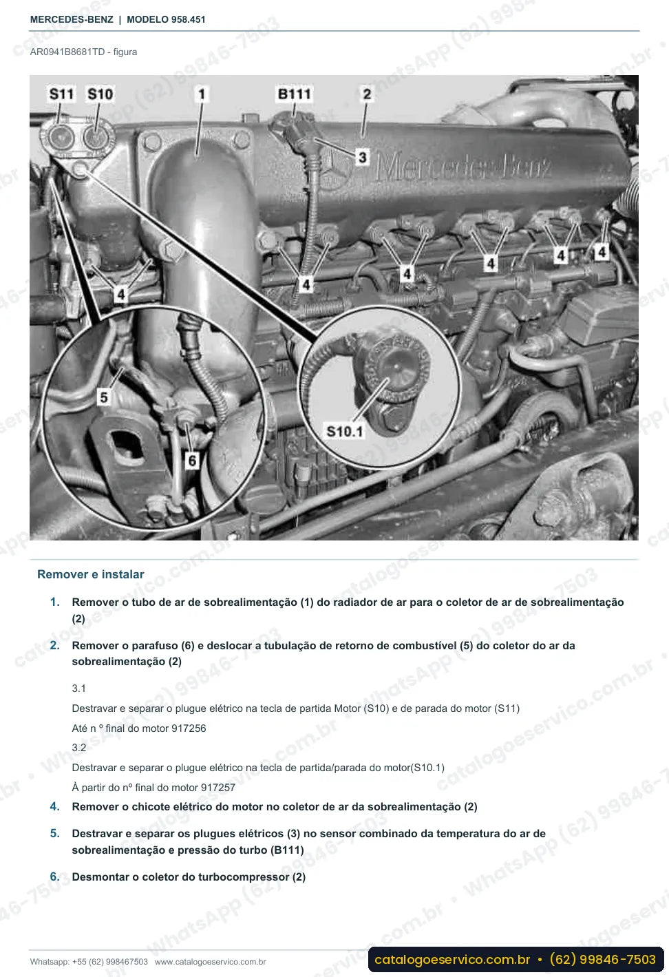 Página de procedimento do manual de oficina Mercedes-Benz Axor 2644 S
