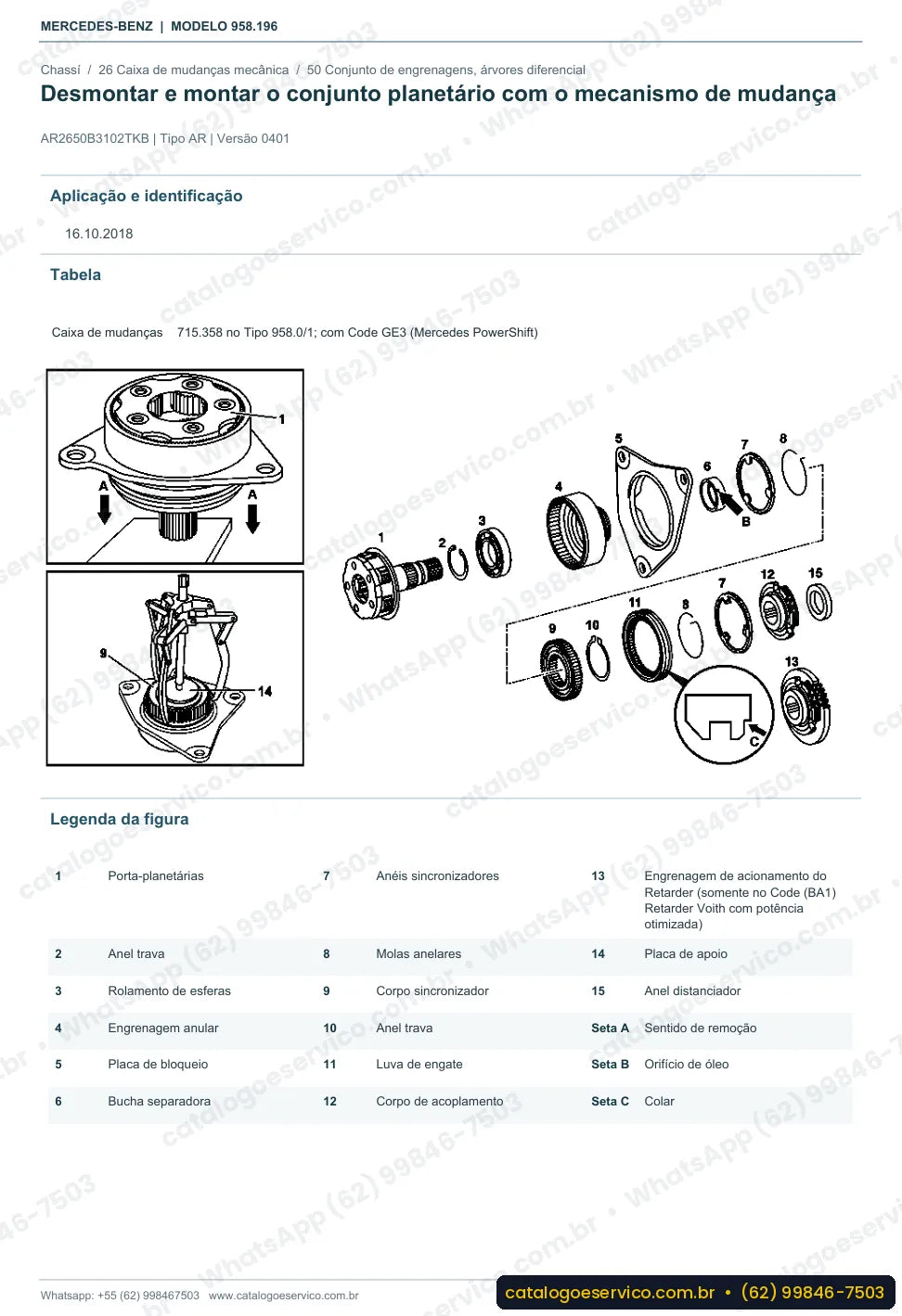 Página de procedimento do manual de oficina Mercedes-Benz Axor 3330