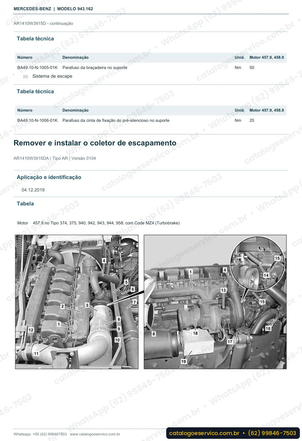 Página de procedimento do manual de oficina Mercedes-Benz Axor 3335 B