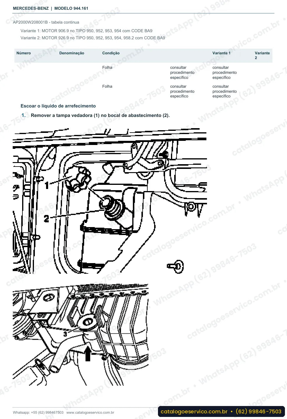 Página de procedimento do manual de oficina Mercedes-Benz Axor 3340 S