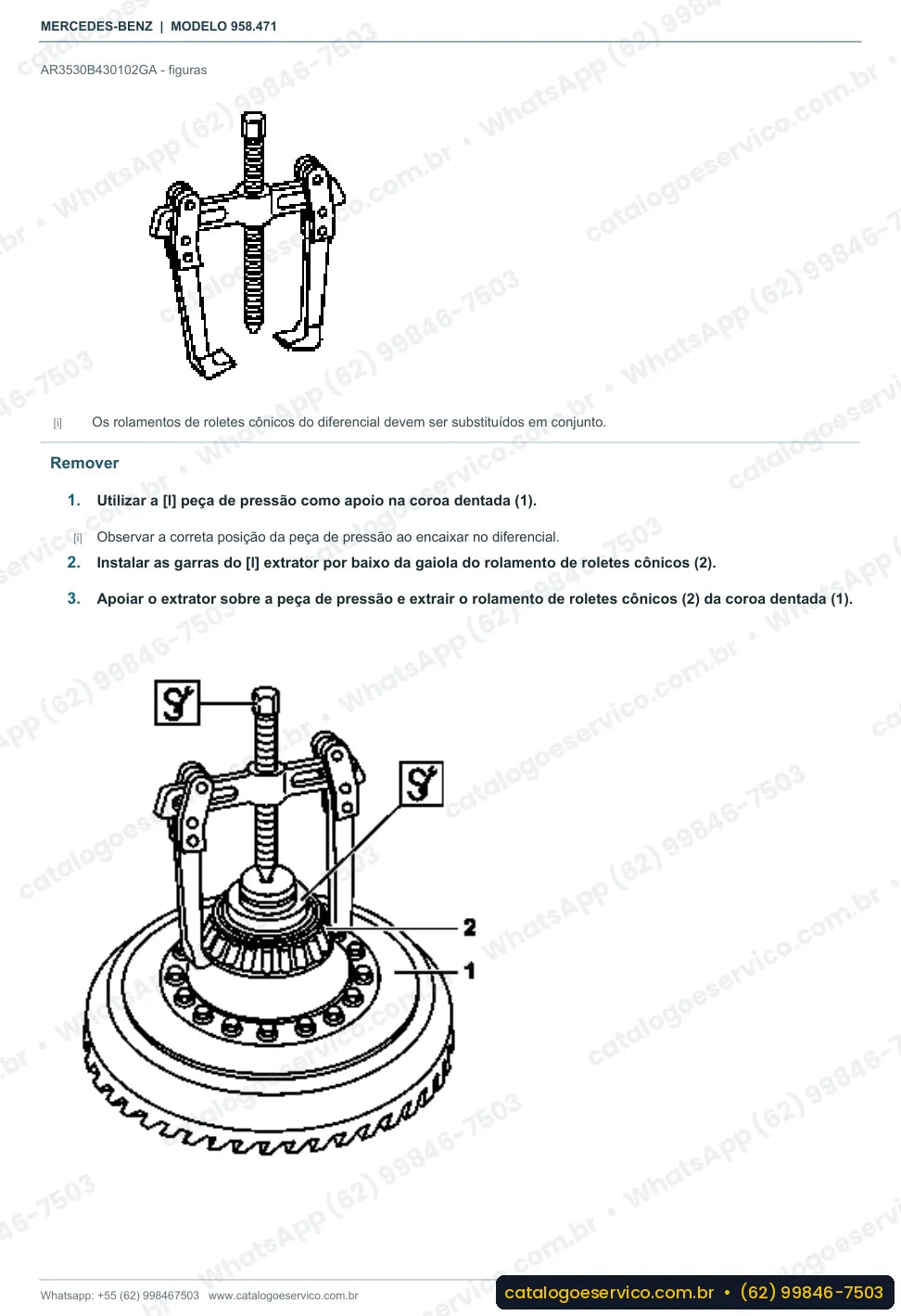 Página de procedimento do manual de oficina Mercedes-Benz Axor 3341 S