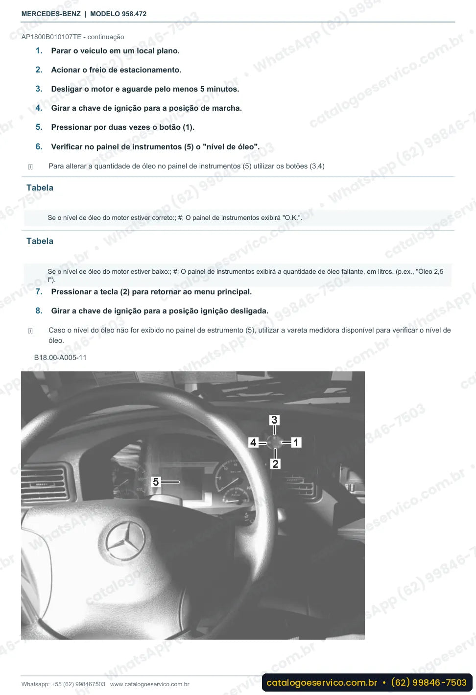Página de procedimento do manual de oficina Mercedes-Benz Axor 3344 K