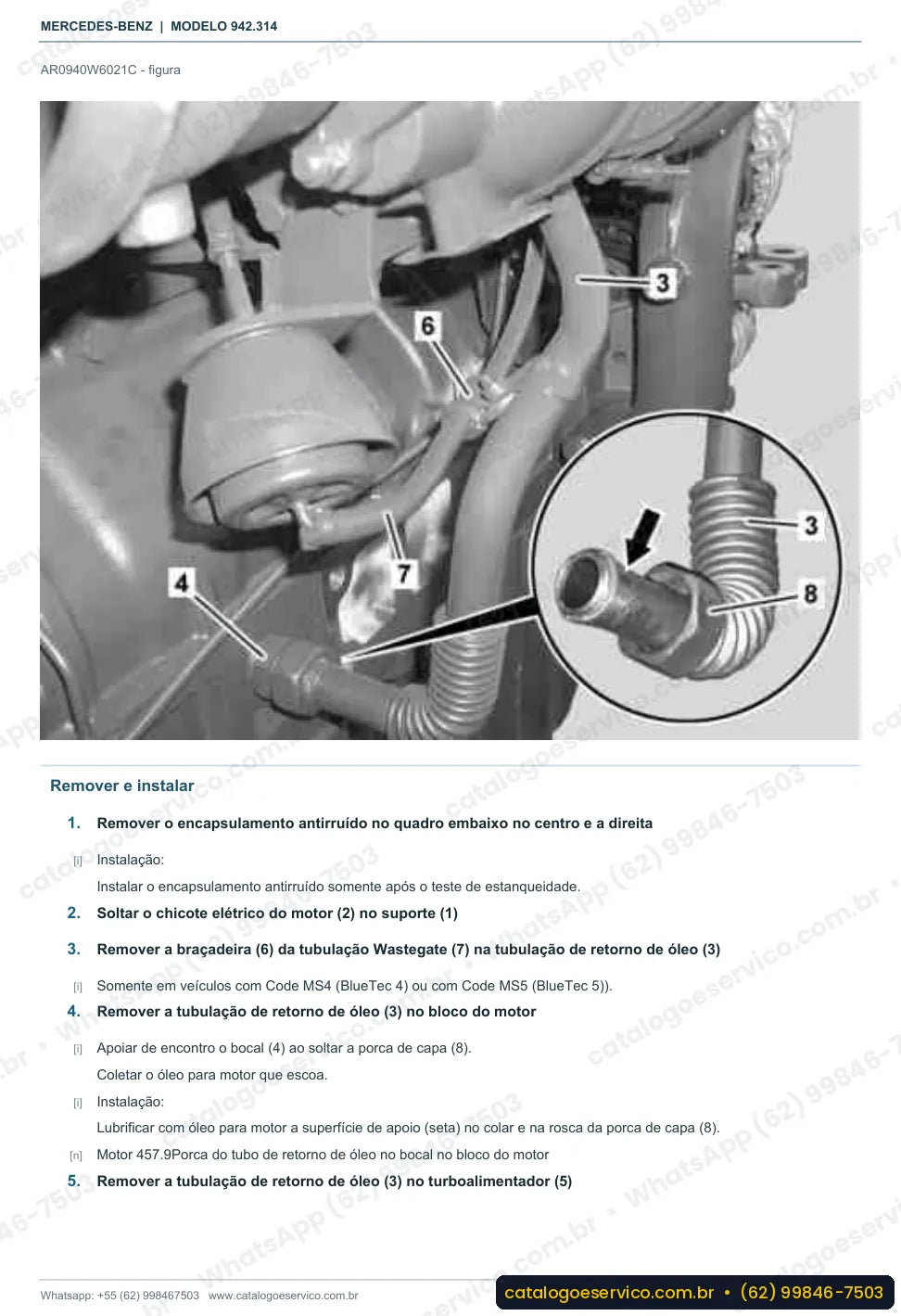 Página de procedimento do manual de oficina Mercedes-Benz Axor 4136 K