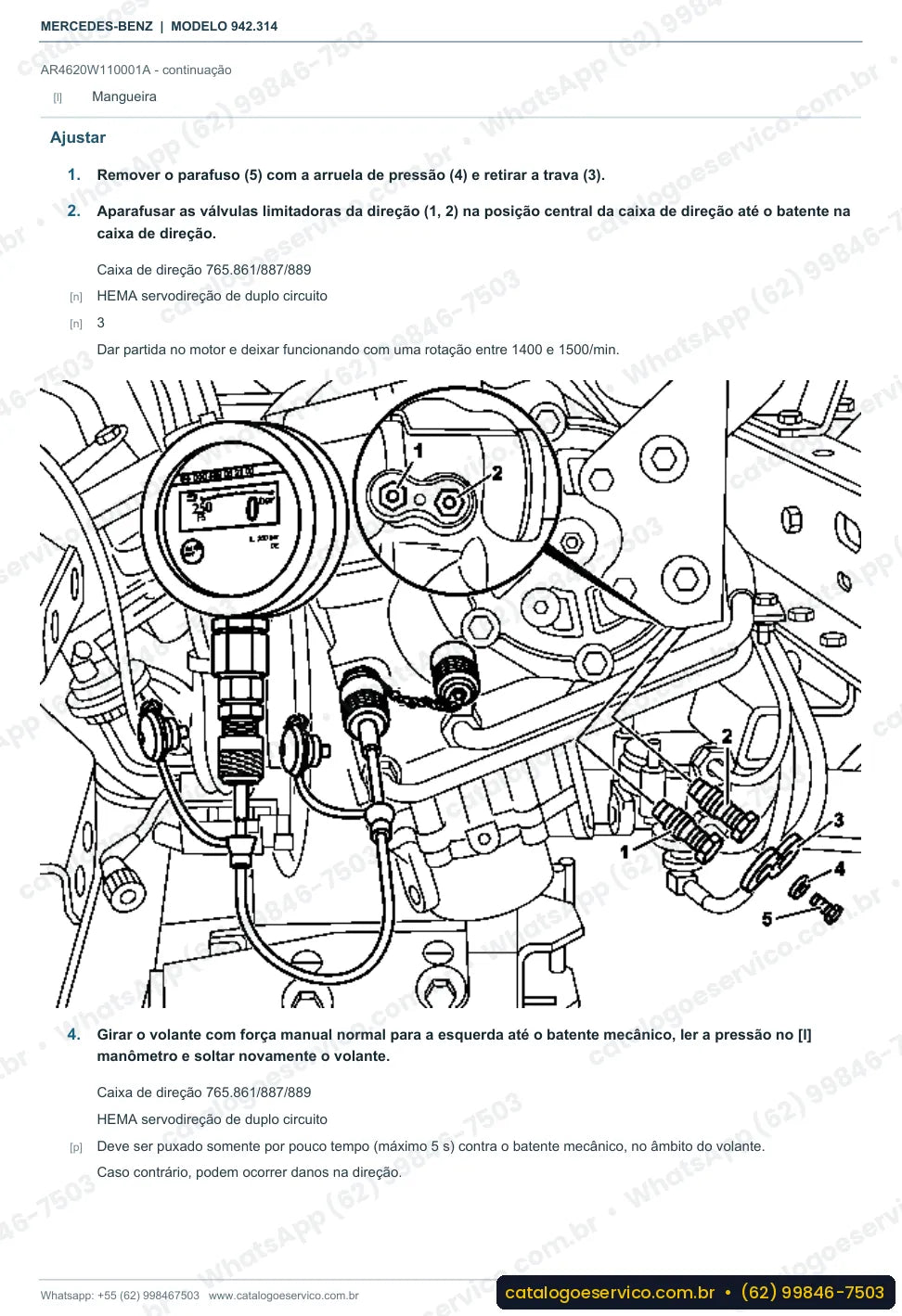 Página de procedimento do manual de oficina Mercedes-Benz Axor 4136 K