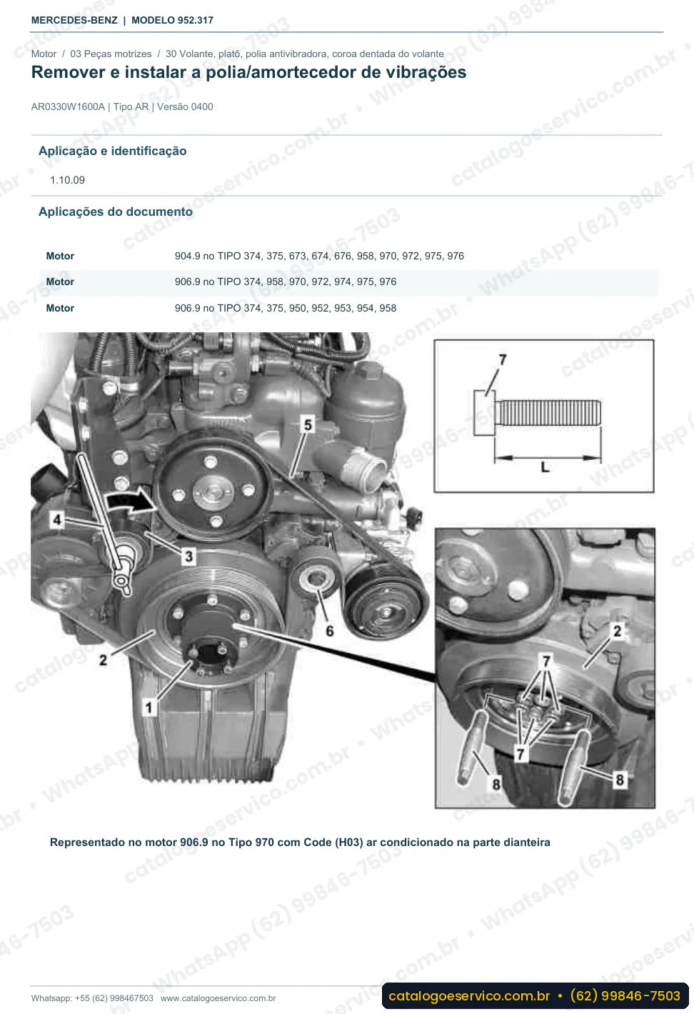 Página de procedimento do manual de oficina Mercedes-Benz Axor 4140 8x4