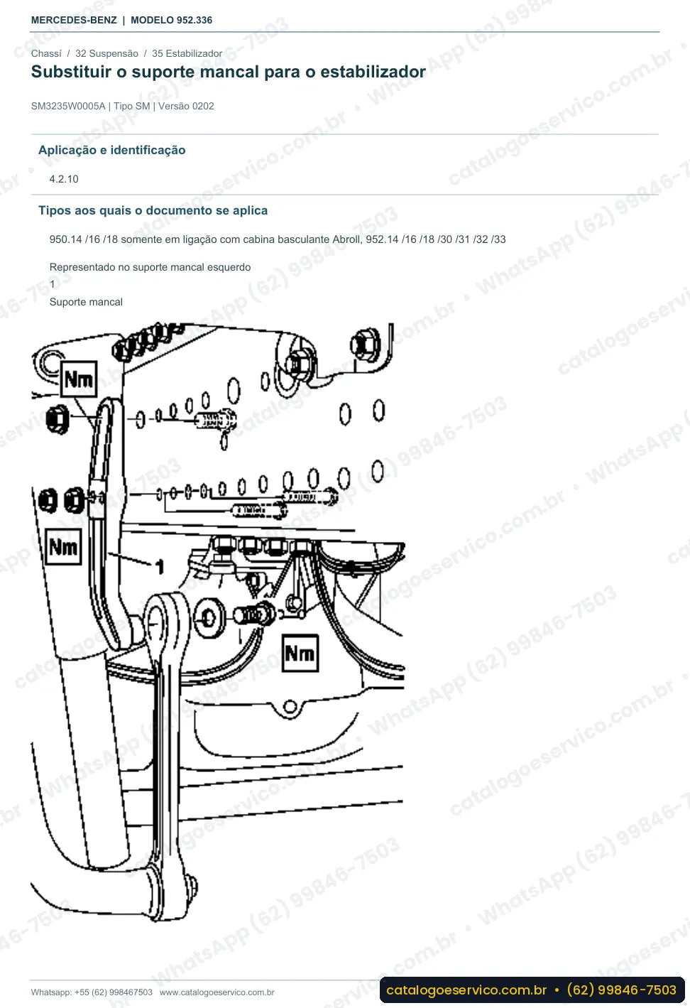Página de procedimento do manual de oficina Mercedes-Benz Axor 4140 8x8