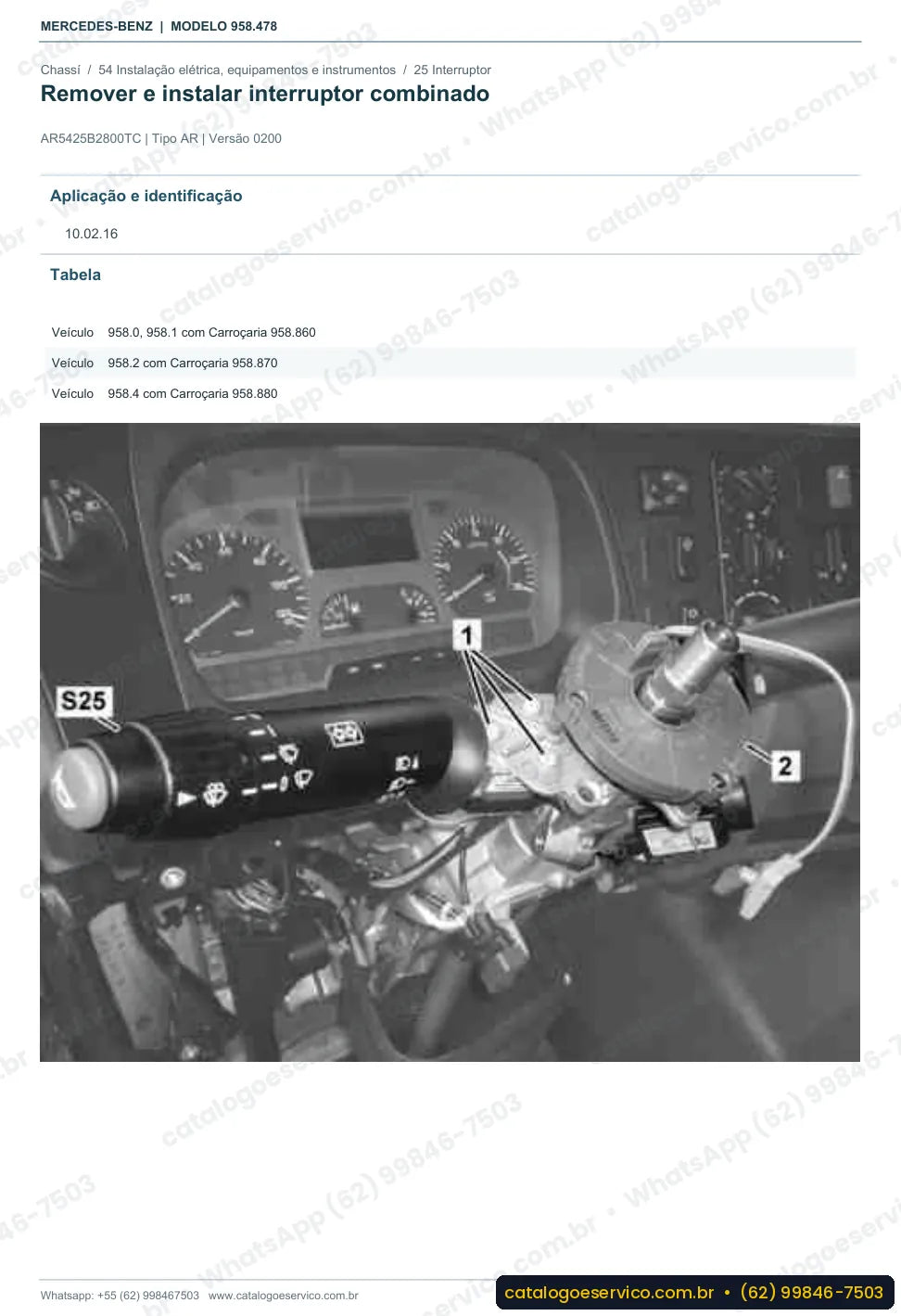 Página de procedimento do manual de oficina Mercedes-Benz Axor 4140