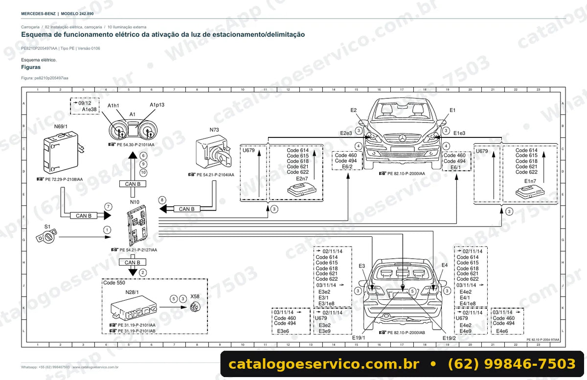 Página de esquema elétrico do manual Mercedes-Benz B 250 e (W242)