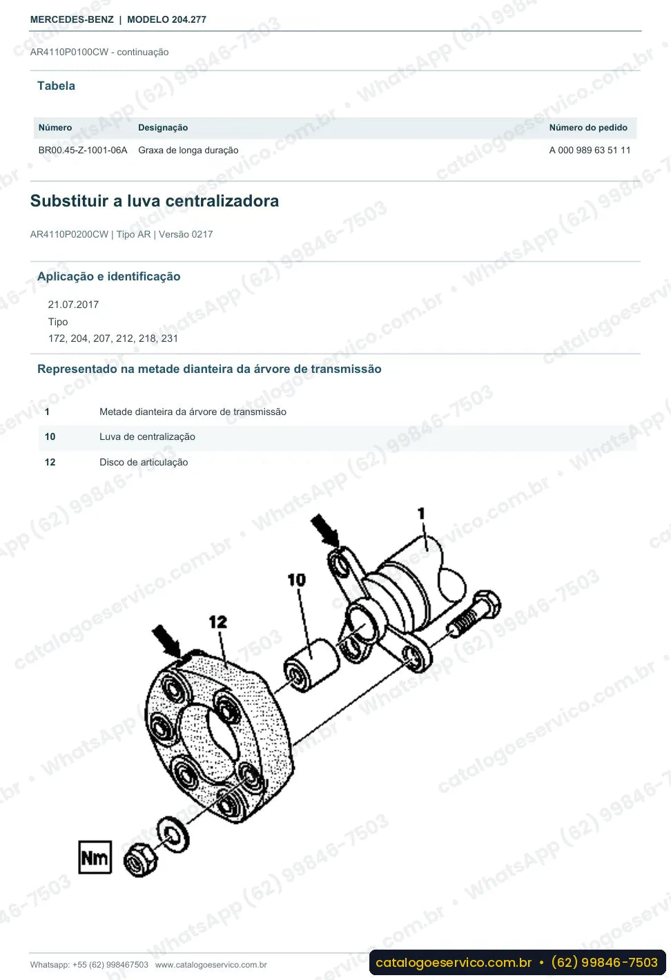 Página de procedimento do manual de oficina Mercedes-Benz C 63 AMG (W204)