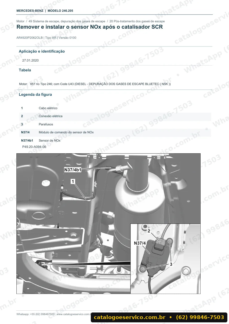 Página de procedimento do manual de oficina Mercedes-Benz Classe B 246.205 (W246)
