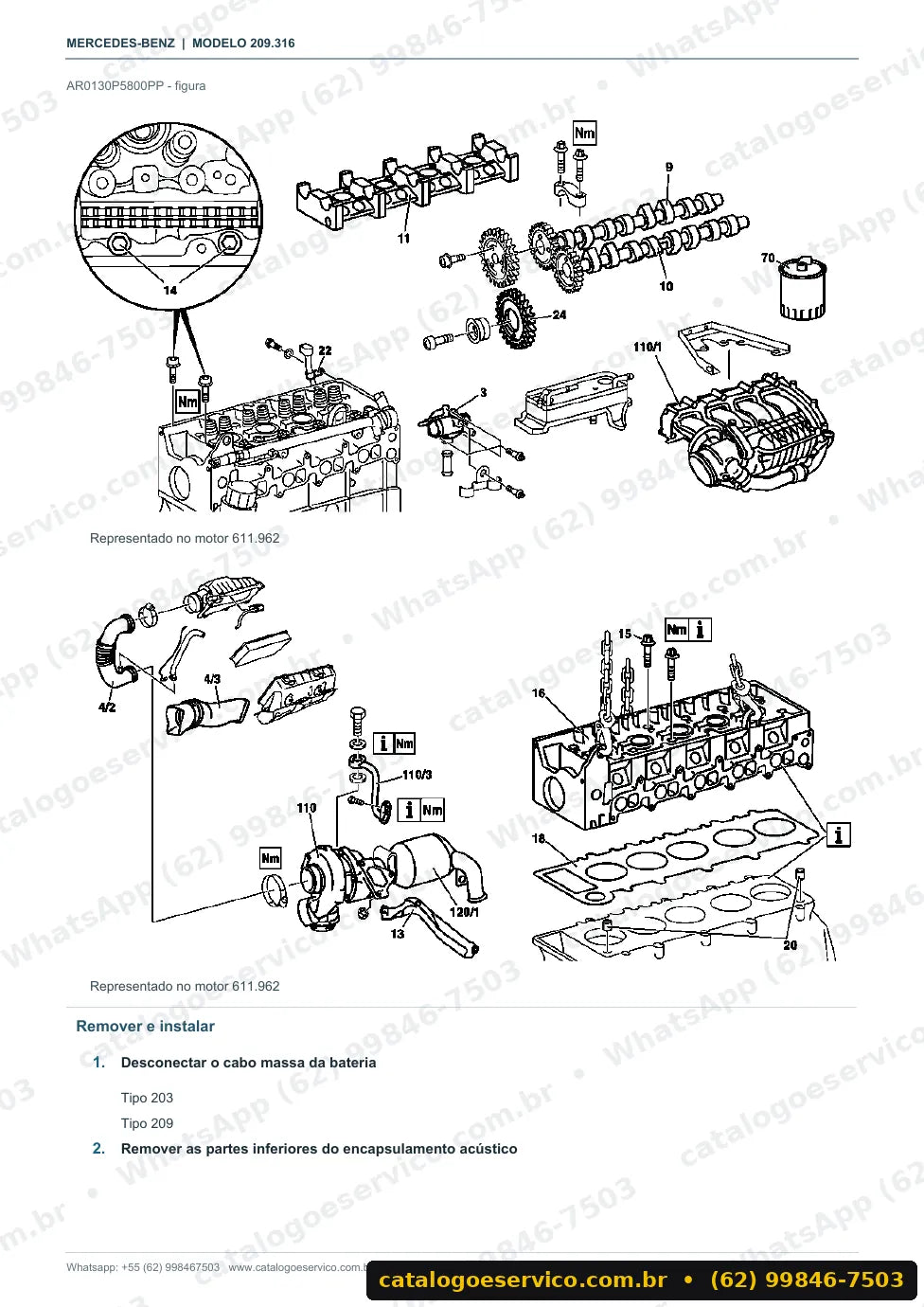 Página de procedimento do manual de oficina Mercedes-Benz CLK 270 CDI (C209)