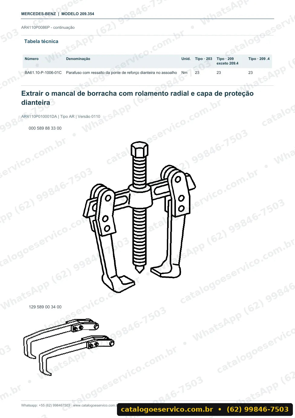 Página de procedimento do manual de oficina Mercedes-Benz CLK 280 (C209)