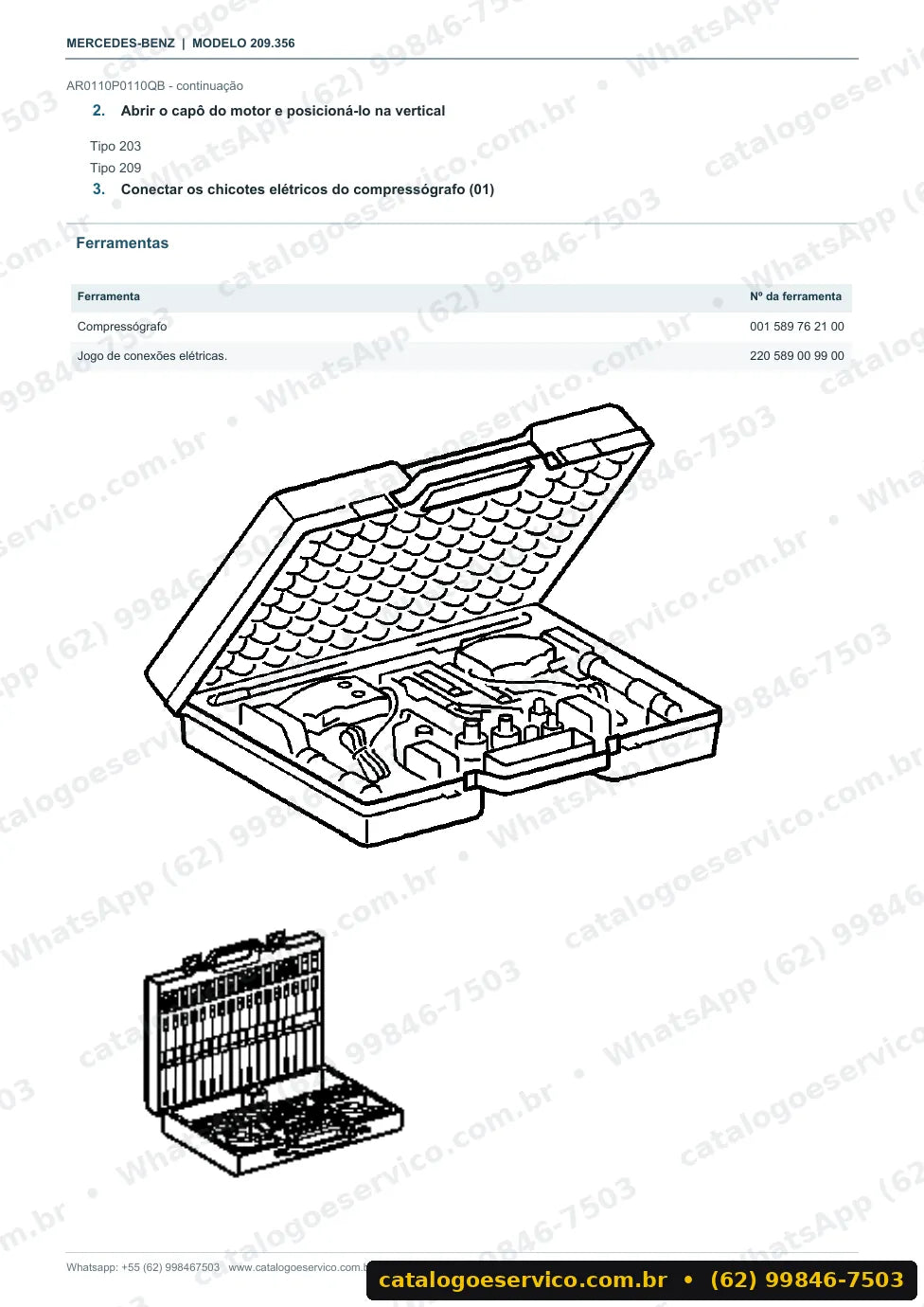 Página de procedimento do manual de oficina Mercedes-Benz CLK 350 (C209)