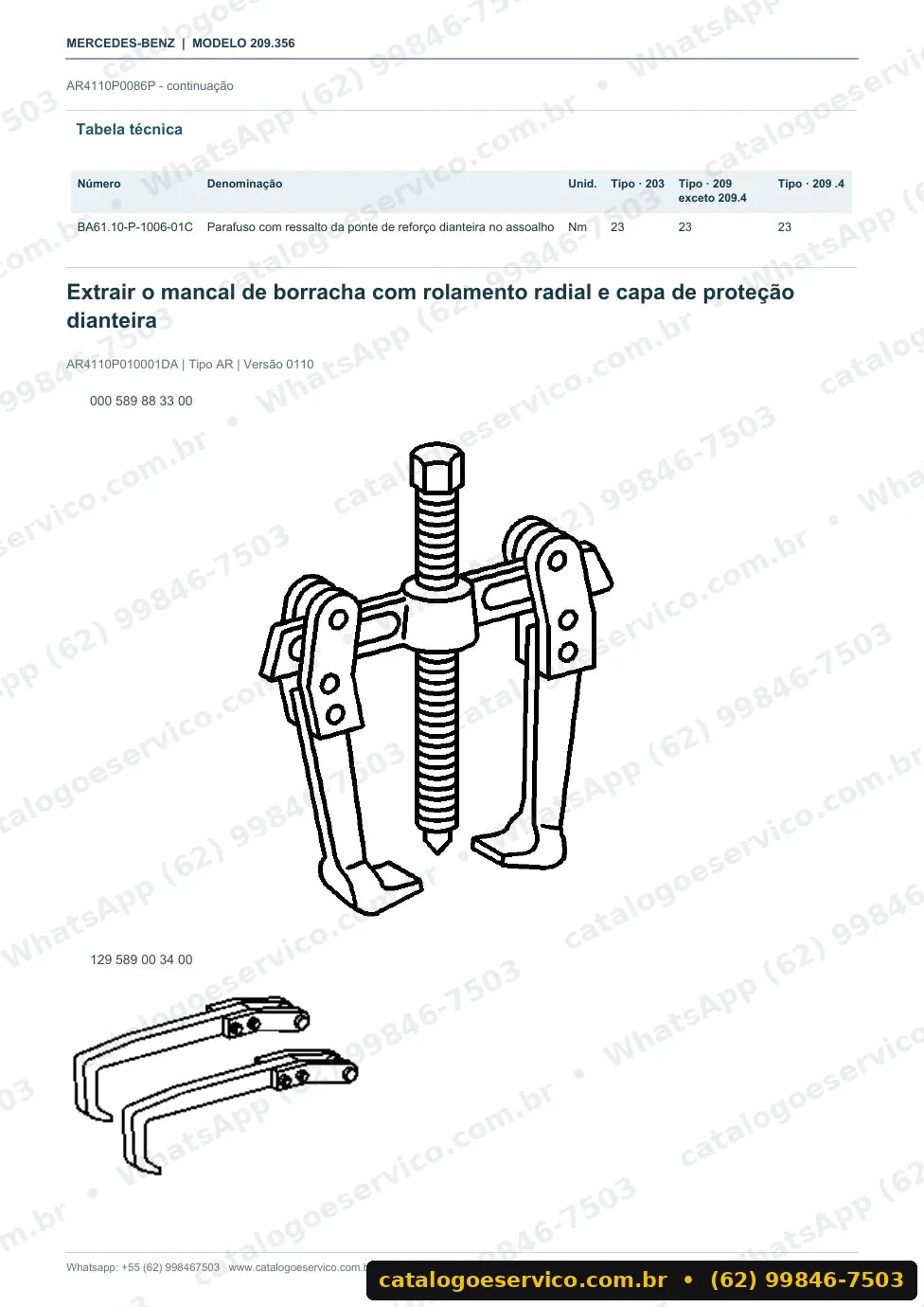 Página de procedimento do manual de oficina Mercedes-Benz CLK 350 (C209)