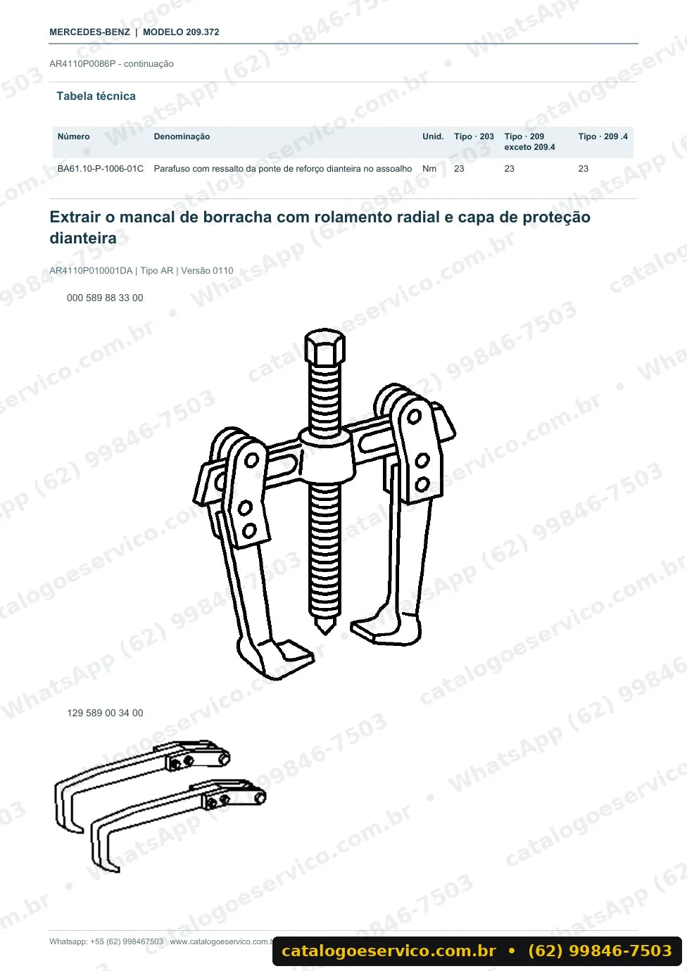 Página de procedimento do manual de oficina Mercedes-Benz CLK 500 / CLK 550 (C209)