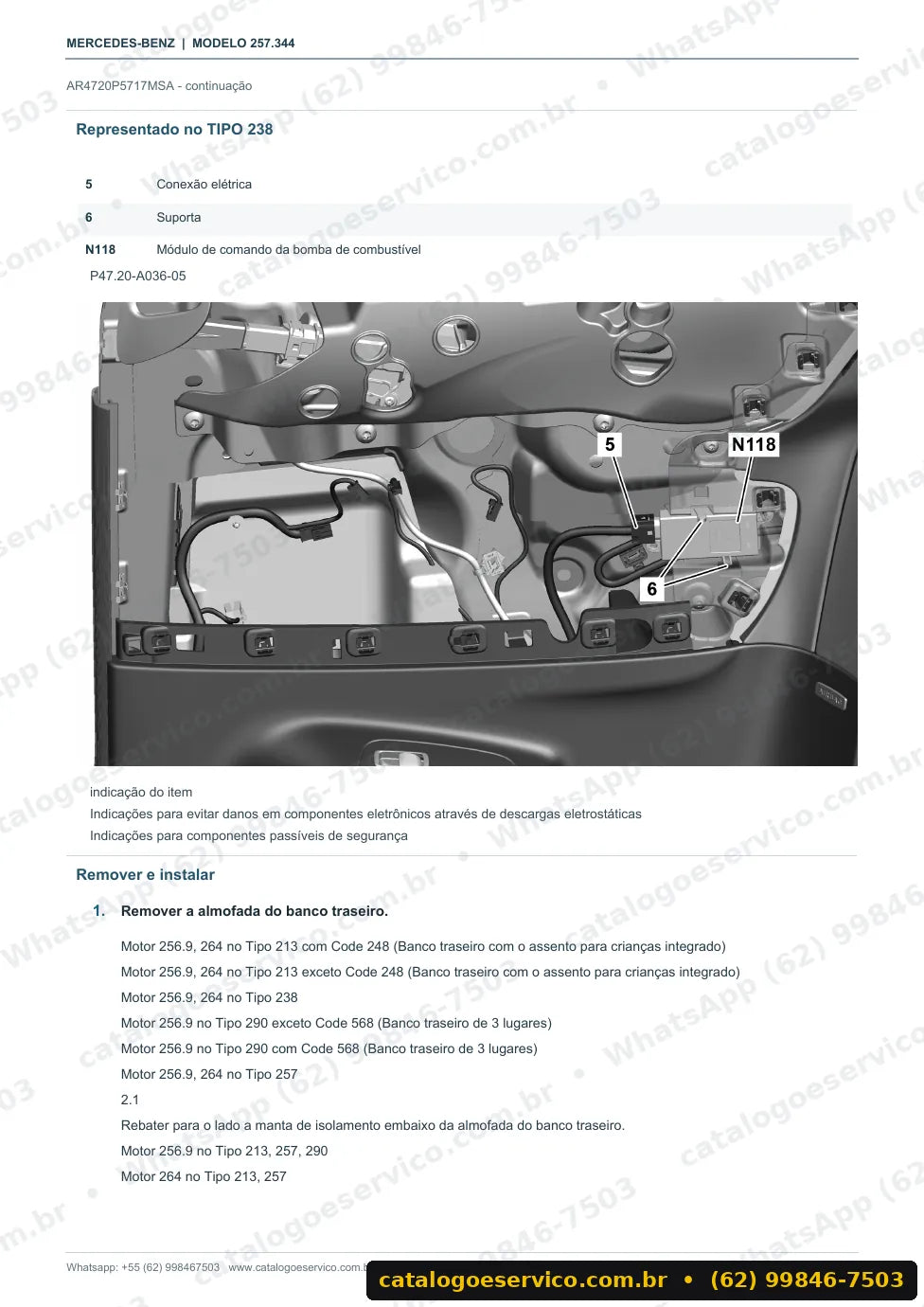 Página de procedimento do manual de oficina Mercedes-Benz CLS 260 (C257)