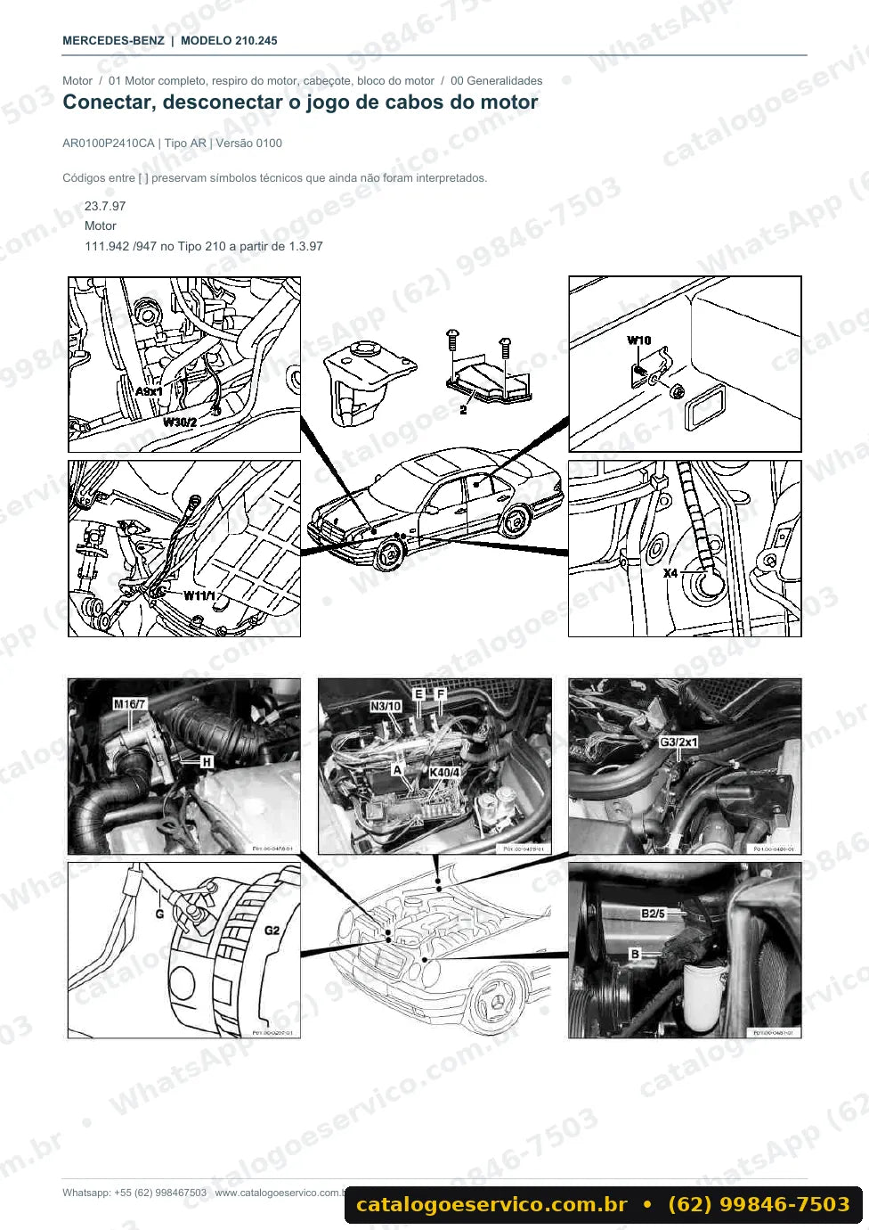 Página de procedimento do manual de oficina Mercedes-Benz E 200 (W210)