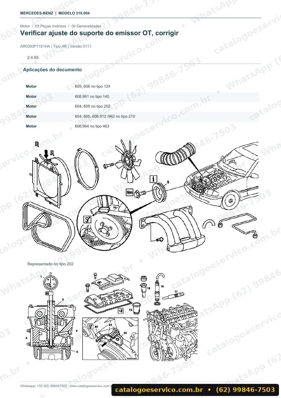 Página de procedimento do manual de oficina Mercedes-Benz E 220 (W210)
