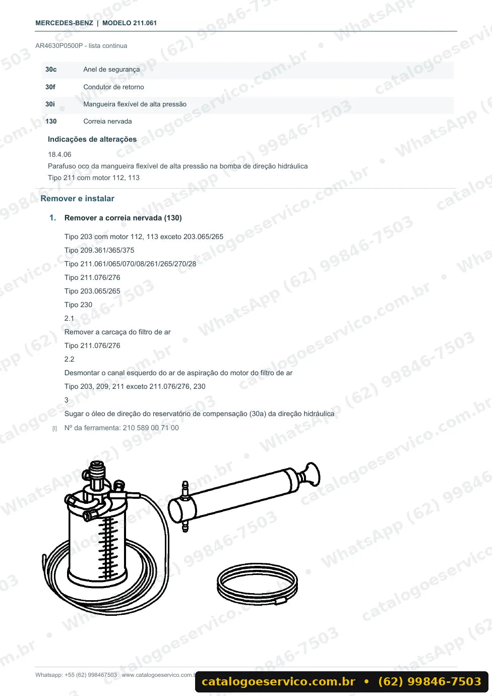 Página de procedimento do manual de oficina Mercedes-Benz E 240 (W211)