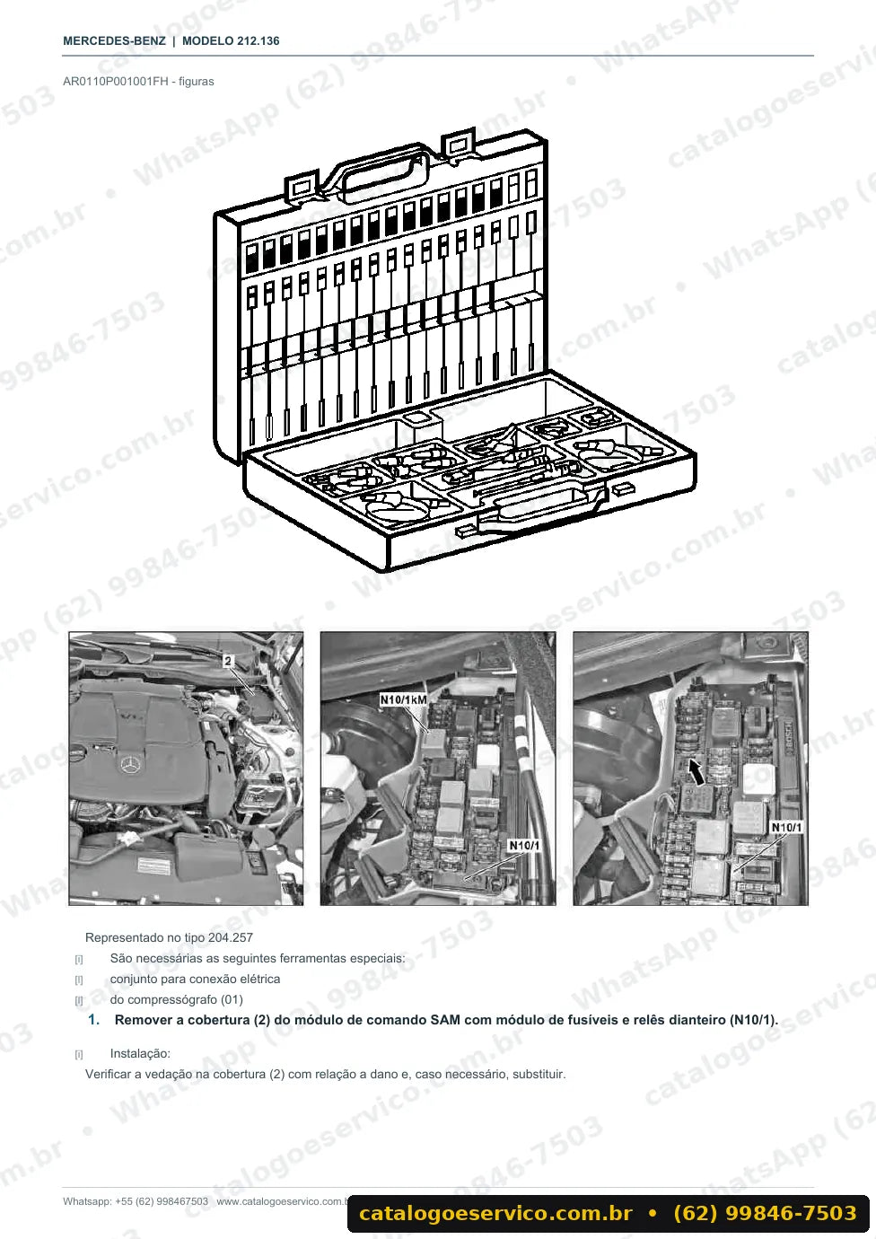 Página de procedimento do manual de oficina Mercedes-Benz E 260 (W212)