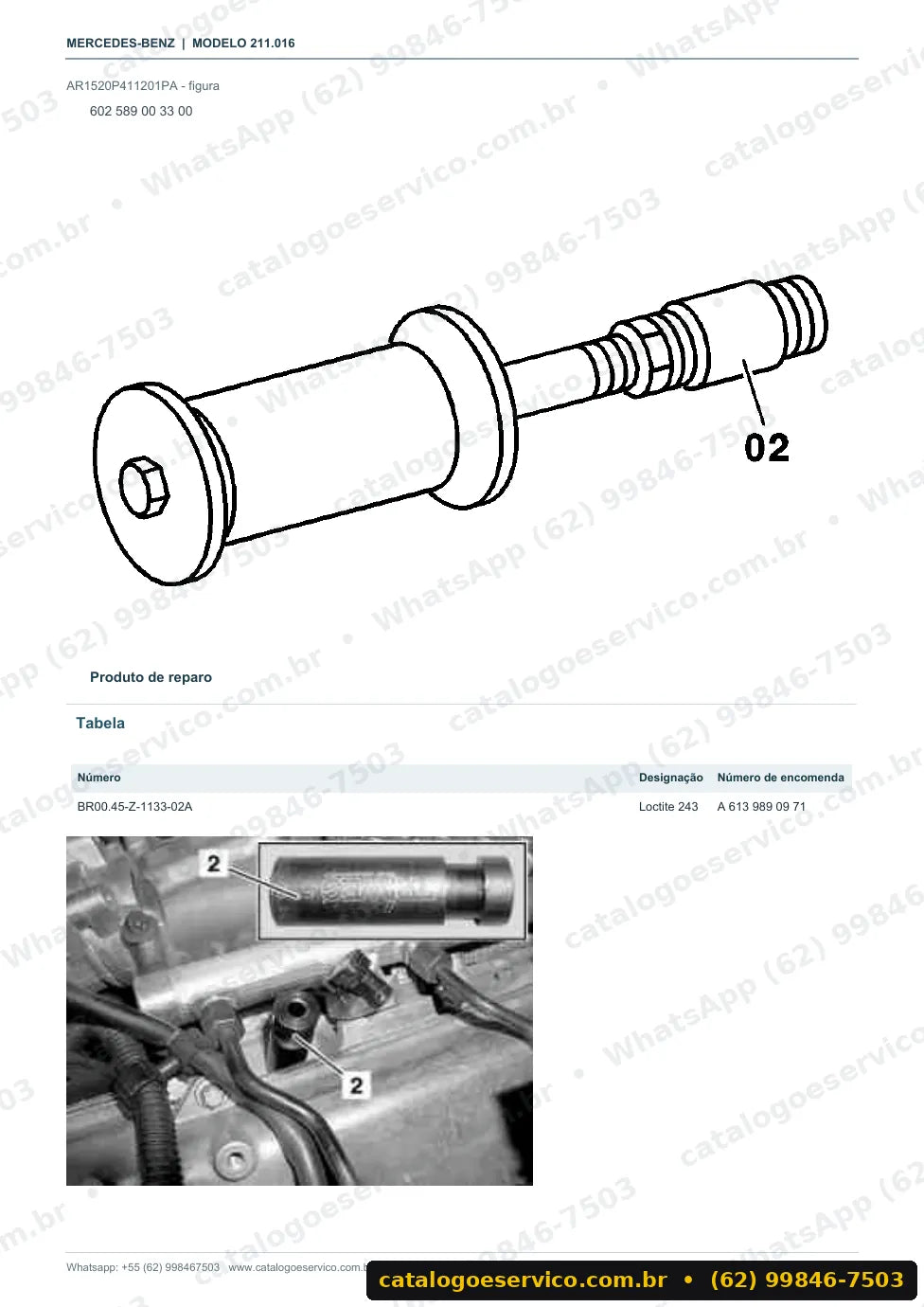 Página de procedimento do manual de oficina Mercedes-Benz E 270 CDI (W211)